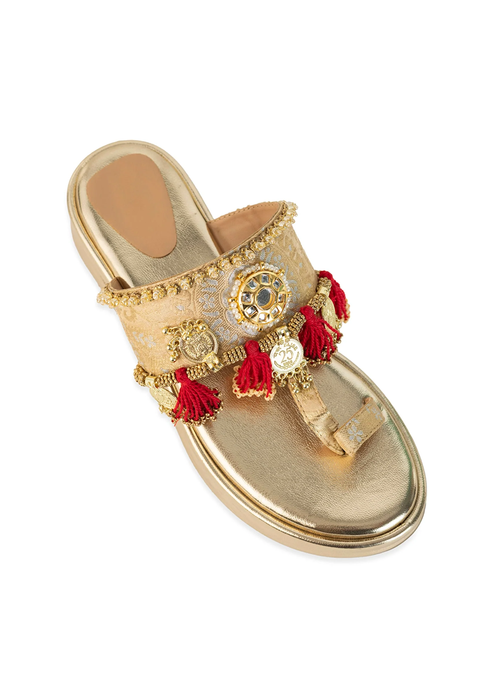 Gold Antique Coin Embellished Tassel Wedges - Image 5