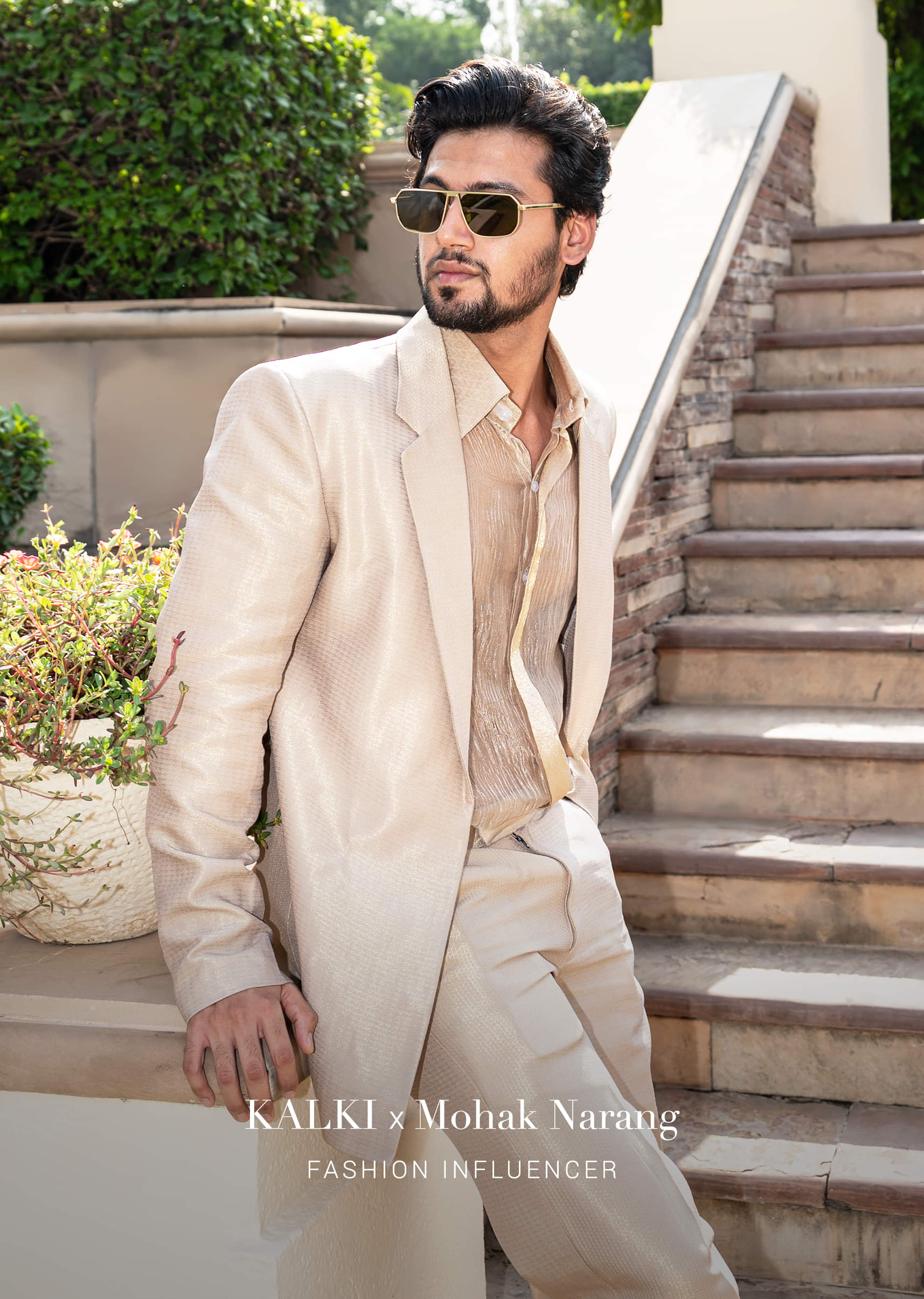 Gold Beige Brocade Tuxedo Suit - Image 2