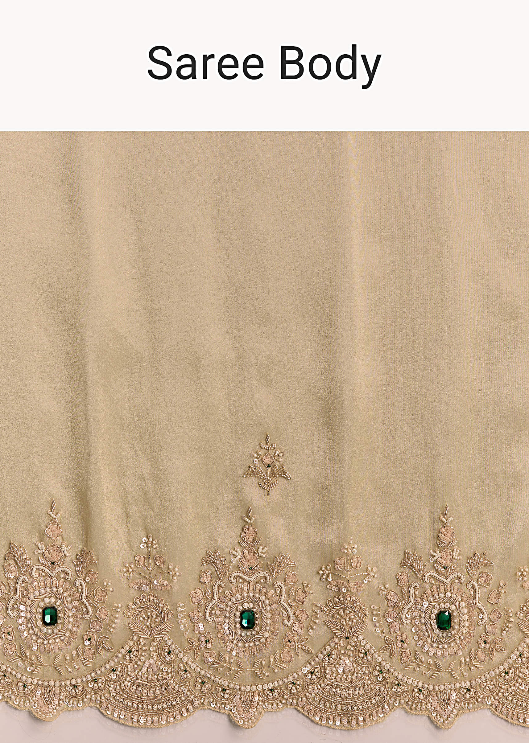 Gold Beige Tissue Saree With Heavy Embroidery - Image 9