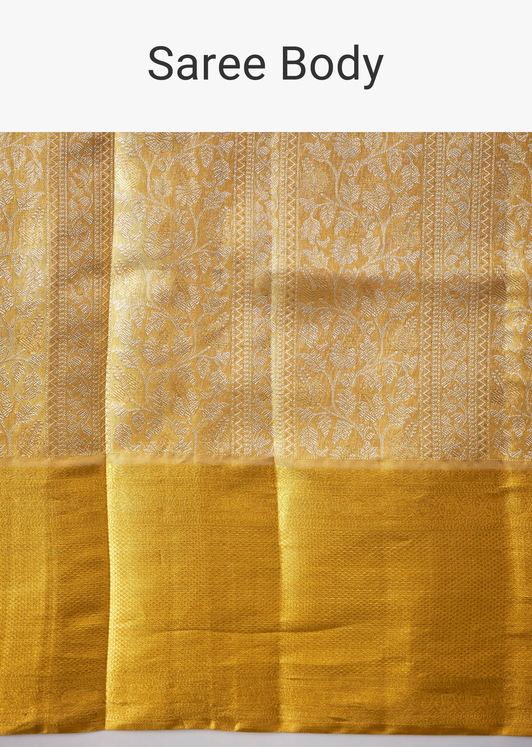Gold Bridal Kanjivaram Floral Jaal Weave Saree with Unstitched Blouse - Image 9