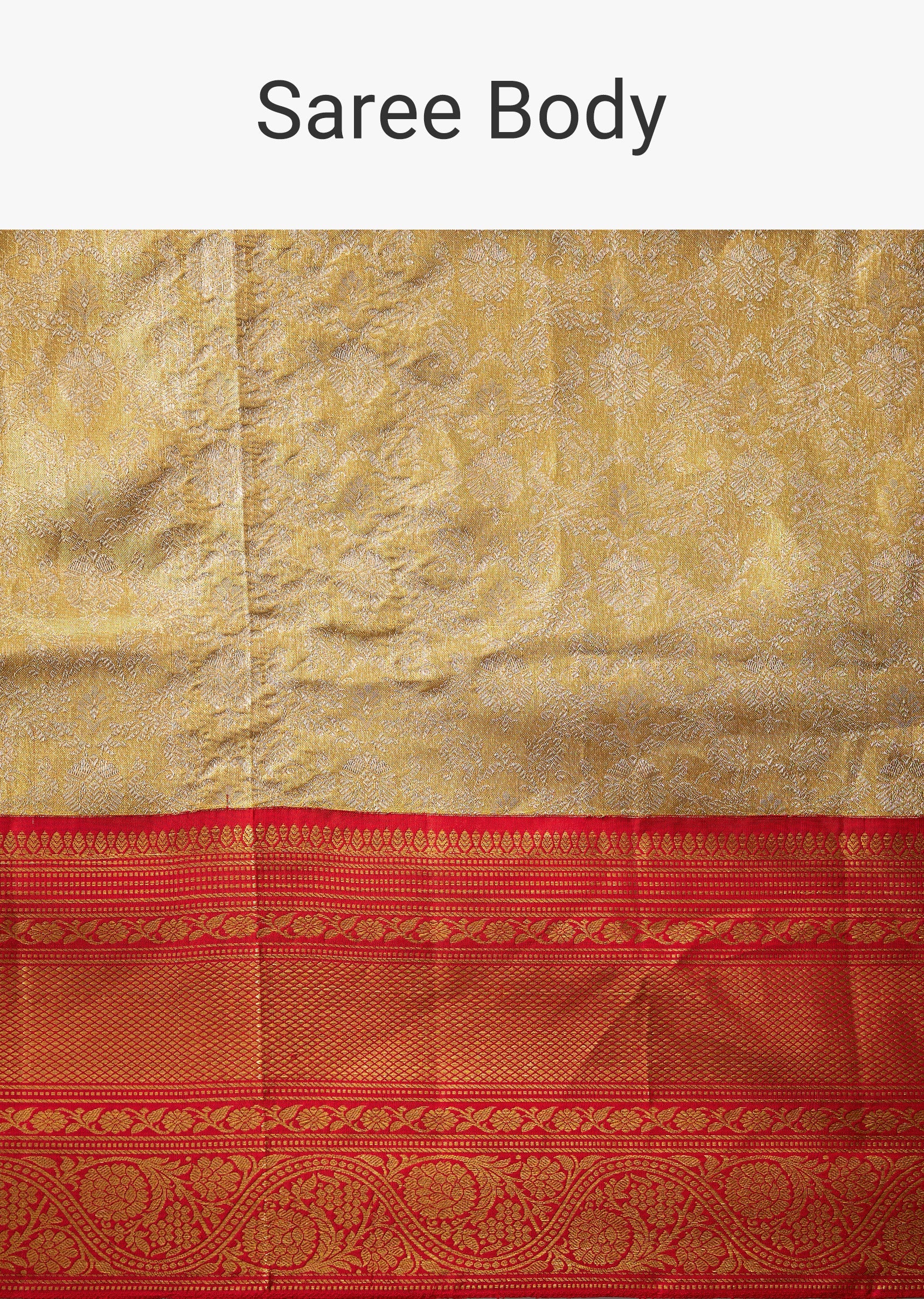 Gold Bridal Kanjivaram Floral Weave Saree with Unstitched Blouse - Image 9