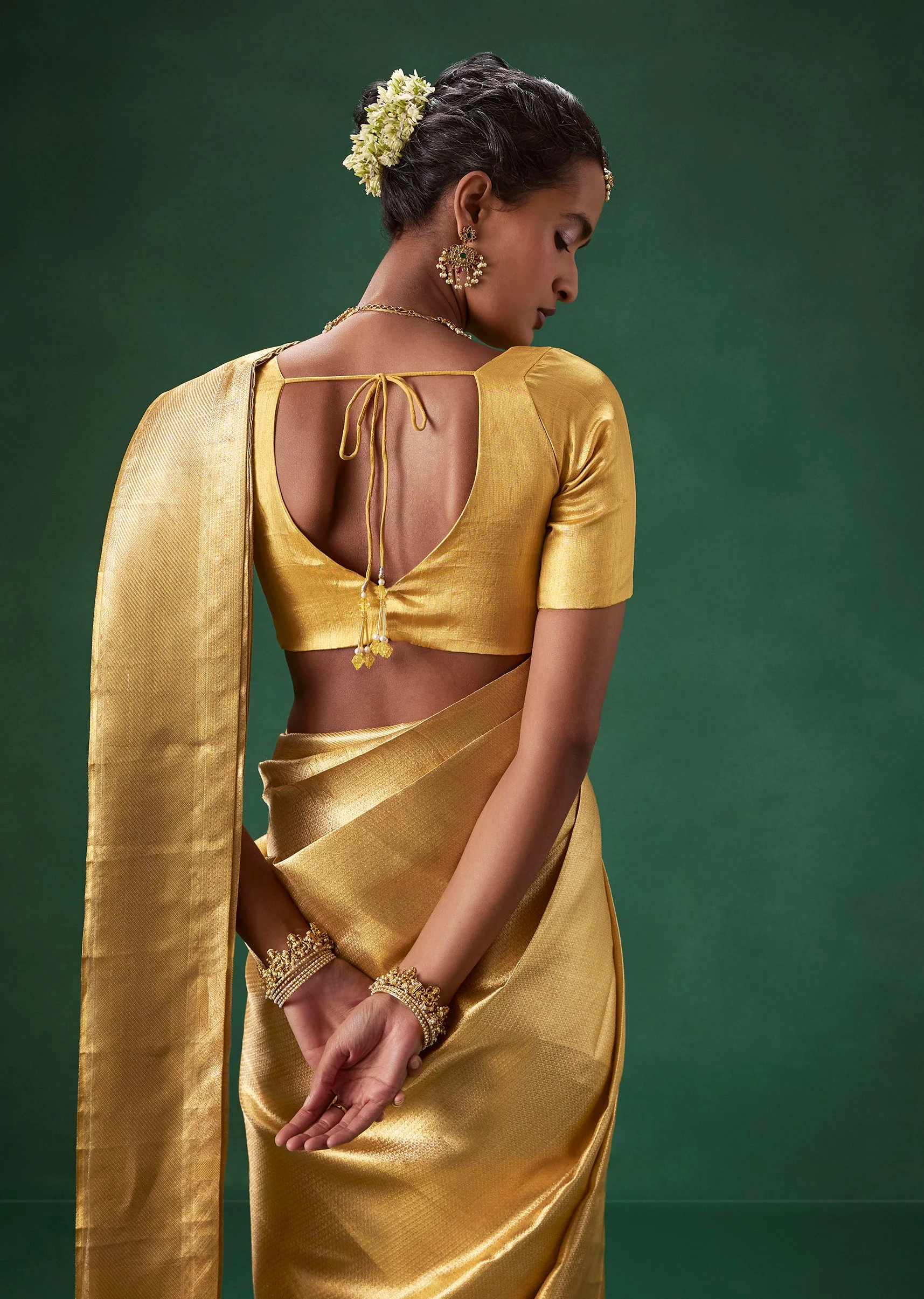 Gold Bridal Kanjivaram Zari Weave Saree with Unstitched Blouse - Image 5