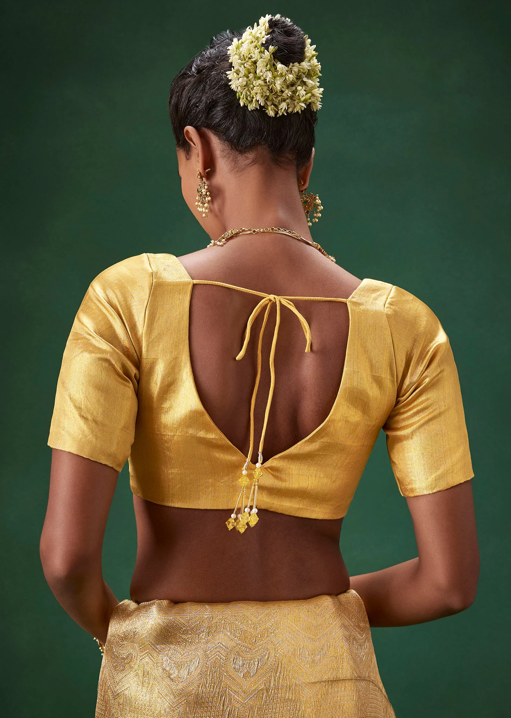 Gold Bridal Kanjivaram Zari Weave Saree with Unstitched Blouse - Image 8