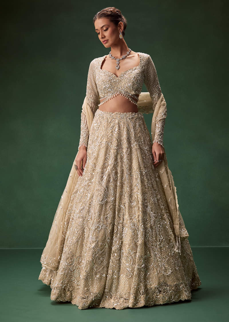 Gold Bridal Lehenga With Heavy Zari And Sequin Detailing - Image 4