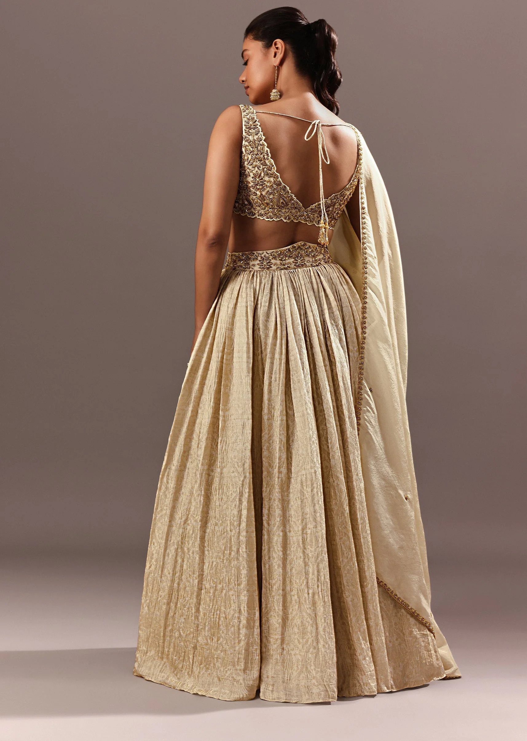 Gold Bridesmaid Brocade Lehenga With Embroidered Blouse And Dupatta - Image 5