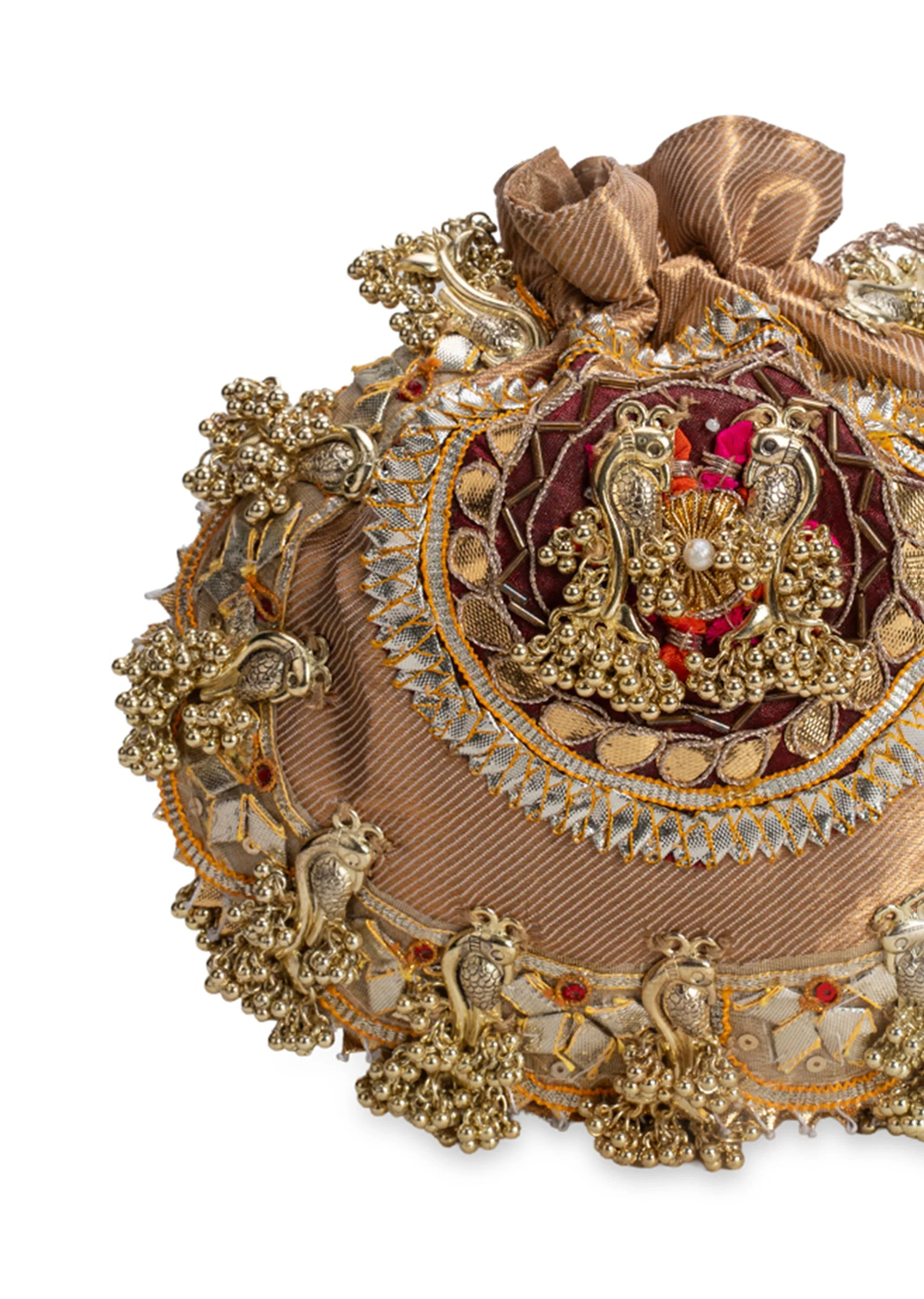 Gold Brocade Embellished Potli - Image 3