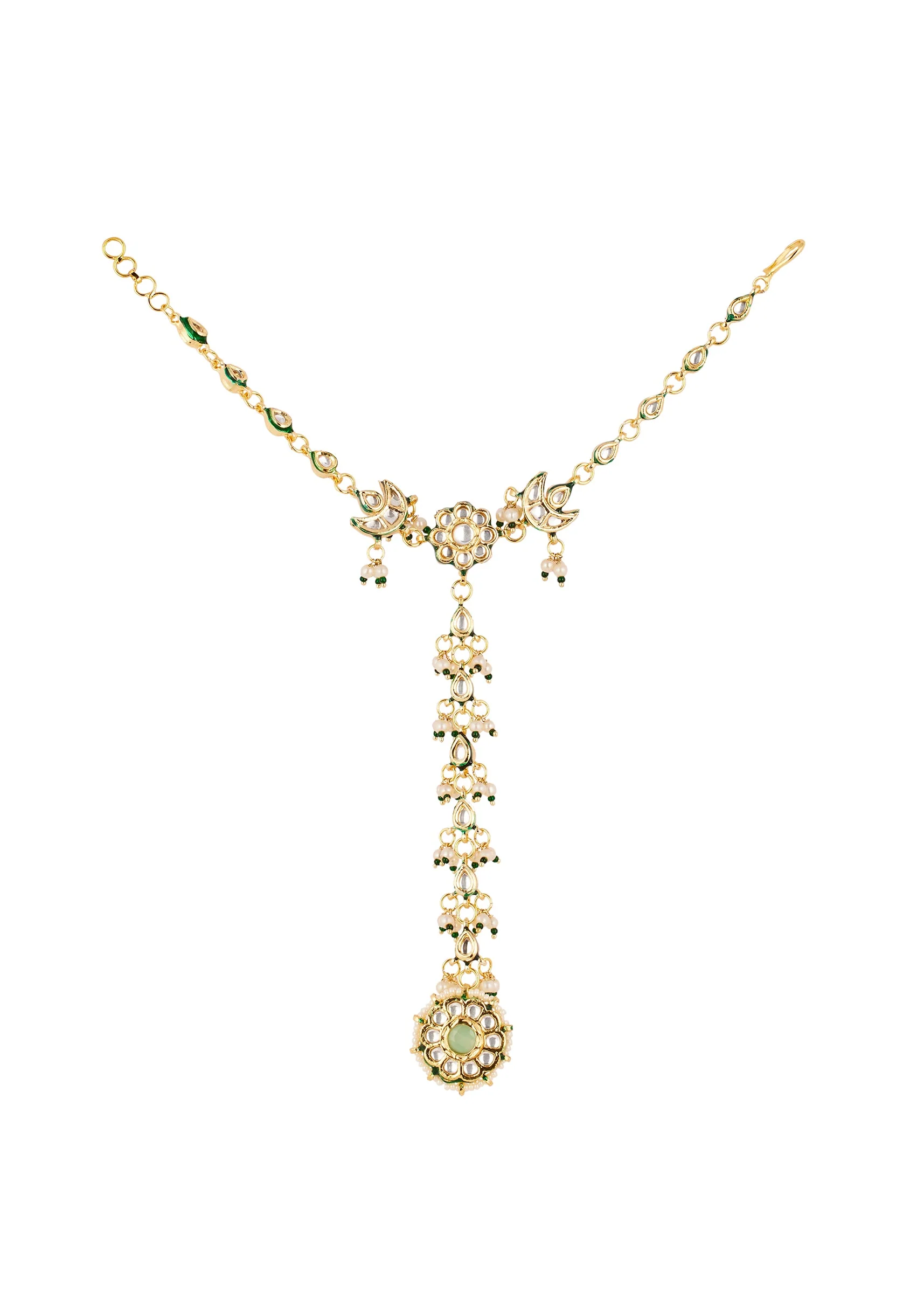 Gold Contemporary Faux Stones Studded Hathphool with CZ Diamond