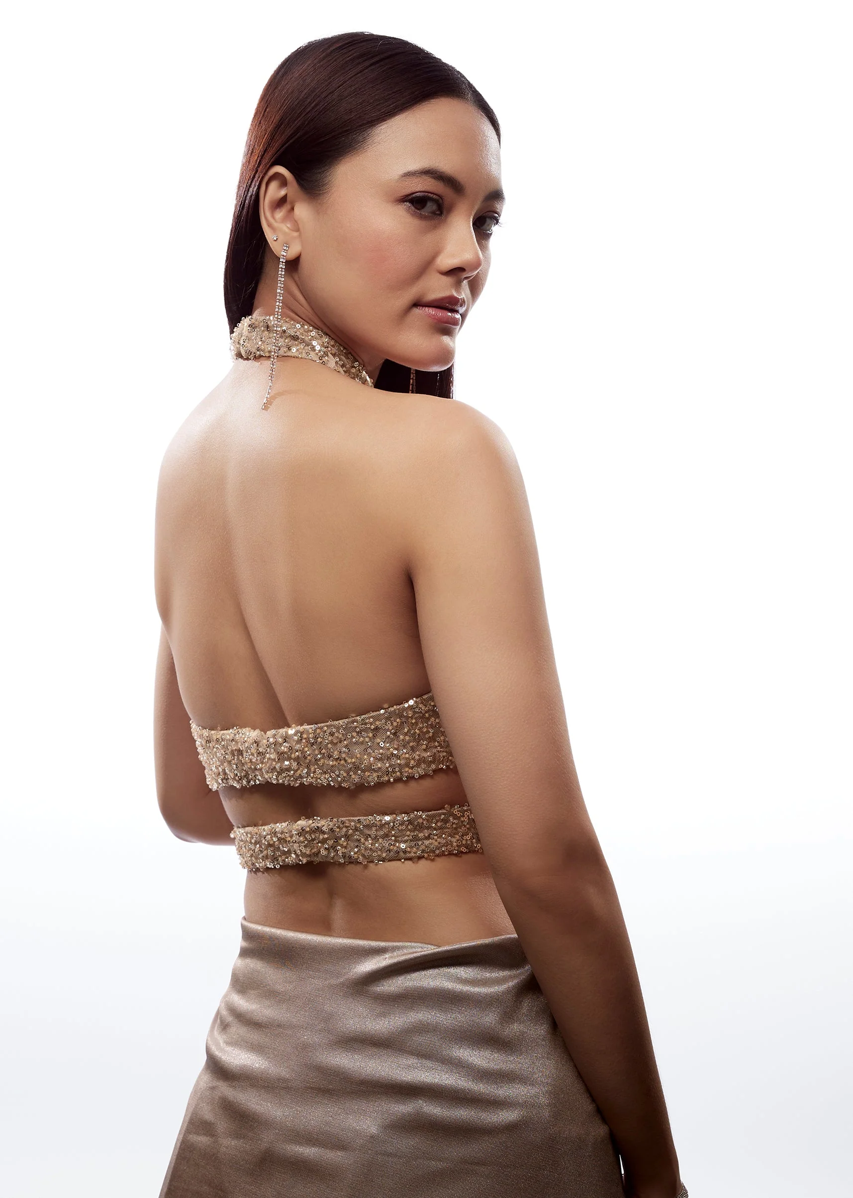 Gold Cross Line Embroidered High Neck Blouse - Image 3