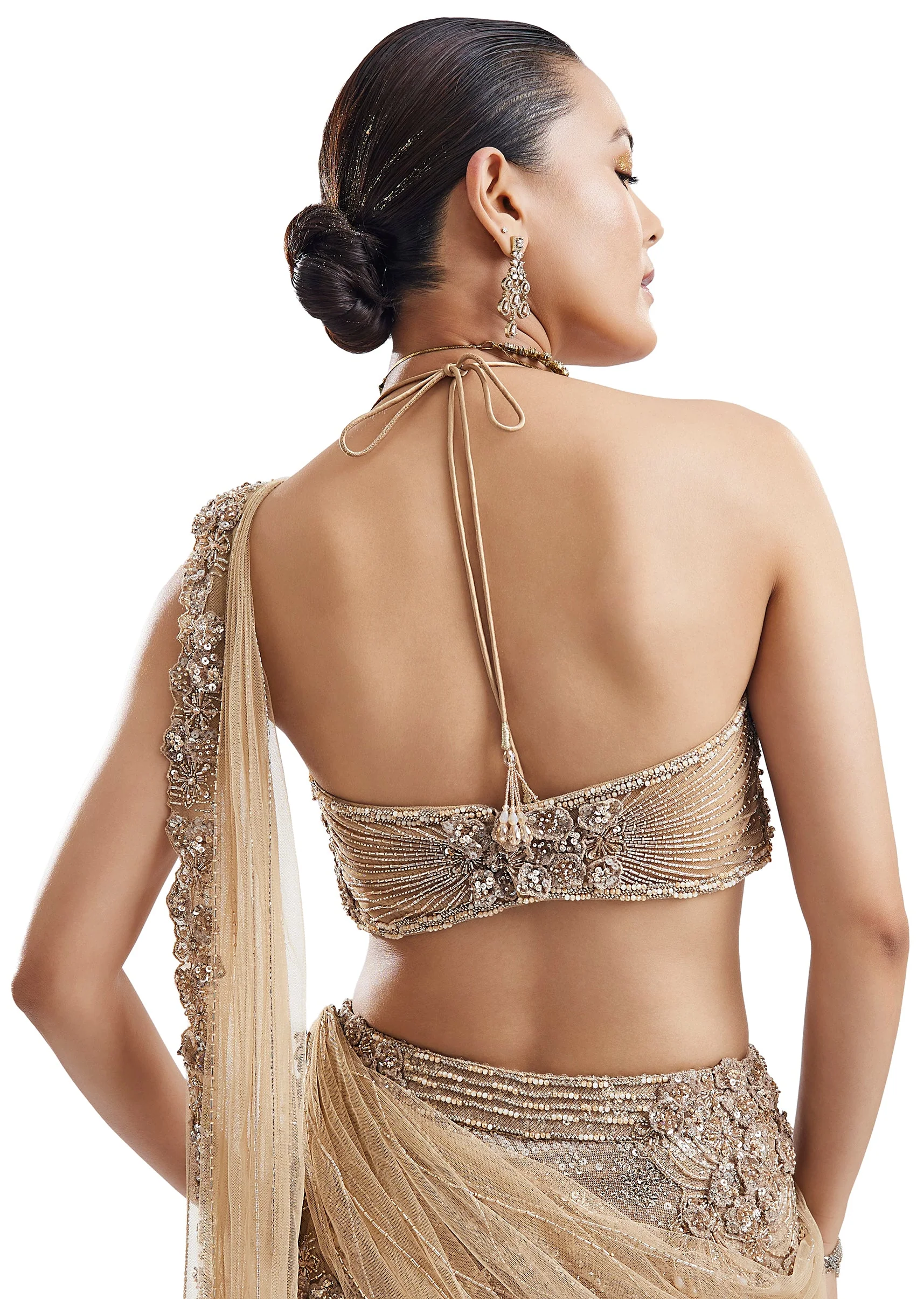 Gold Detachable Drape Saree Skirt Set - Image 6