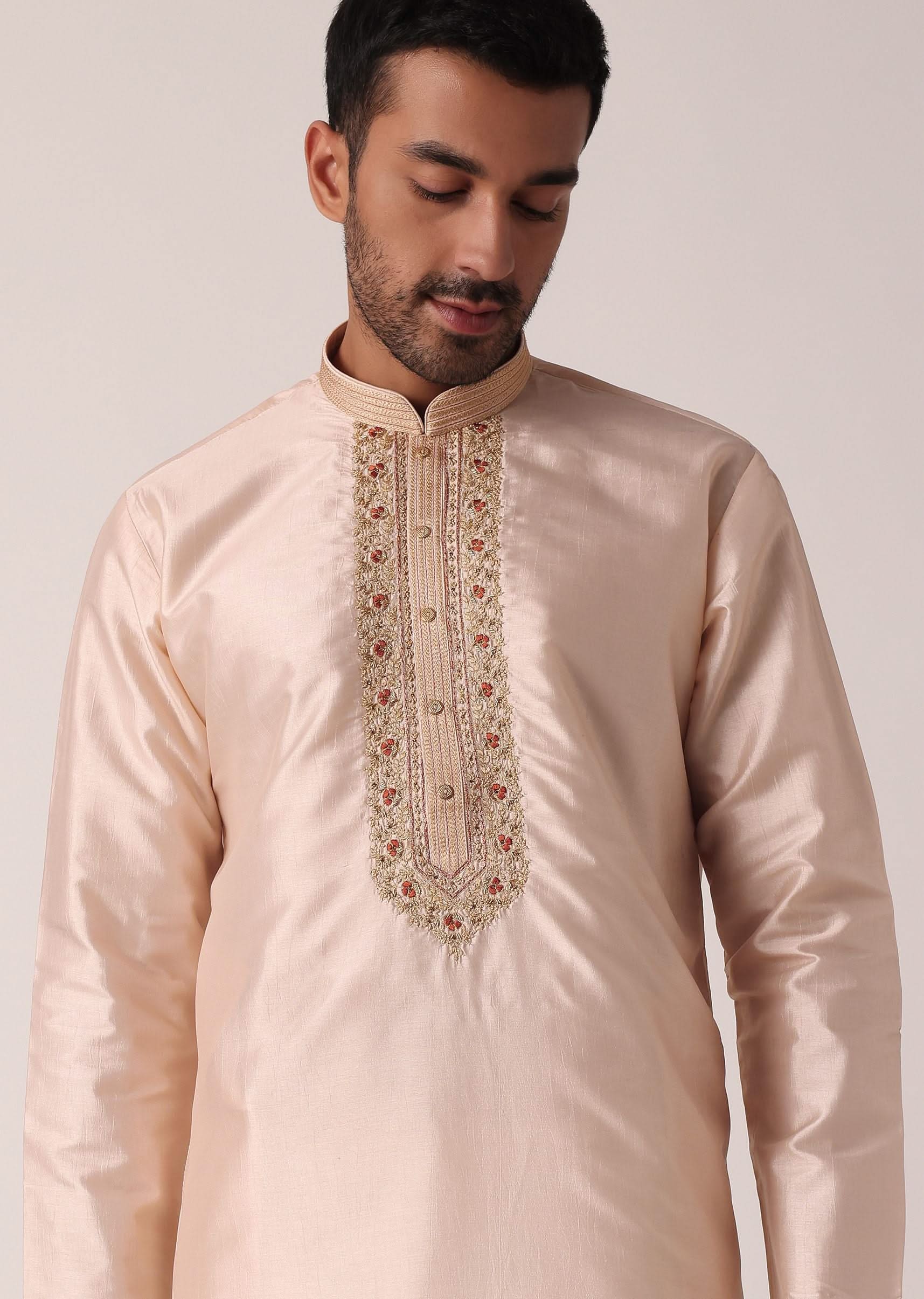 Gold Embroidered Kurta Set For Men - Image 2