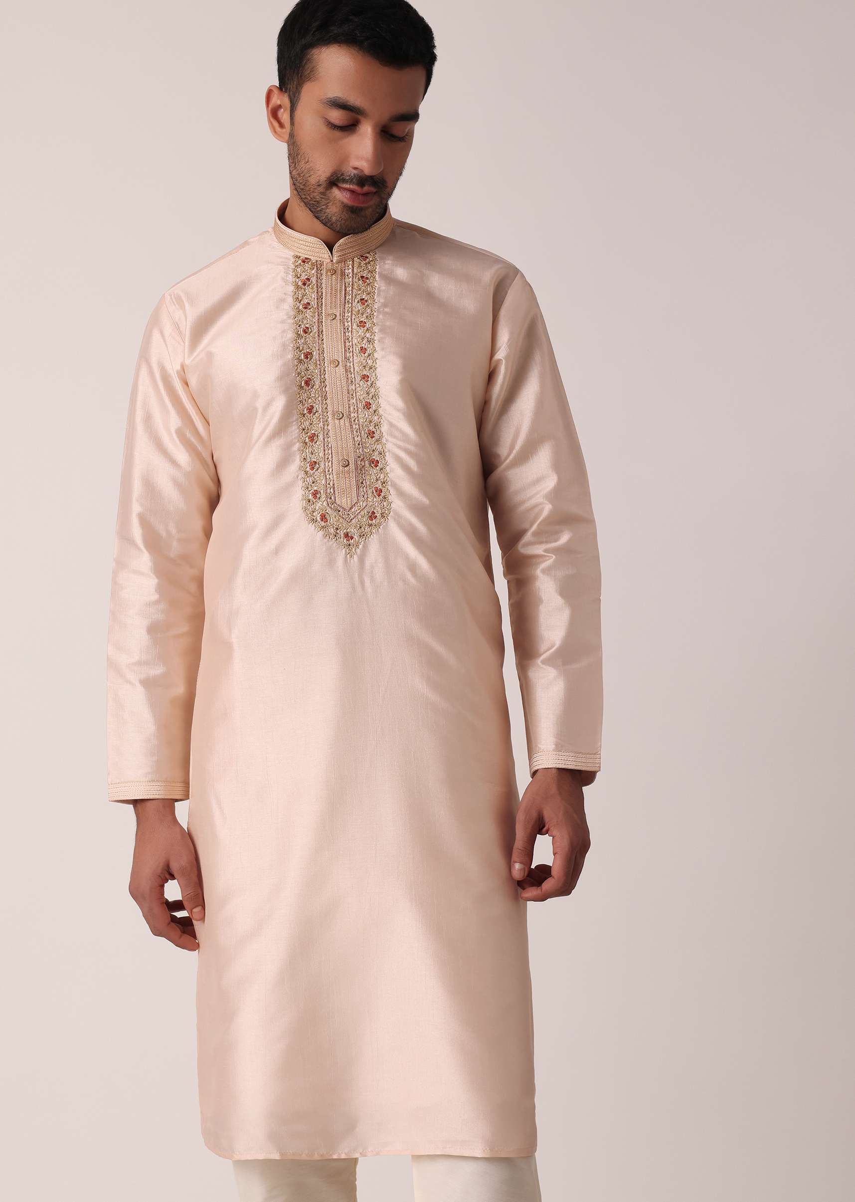 Gold Embroidered Kurta Set For Men - Image 4
