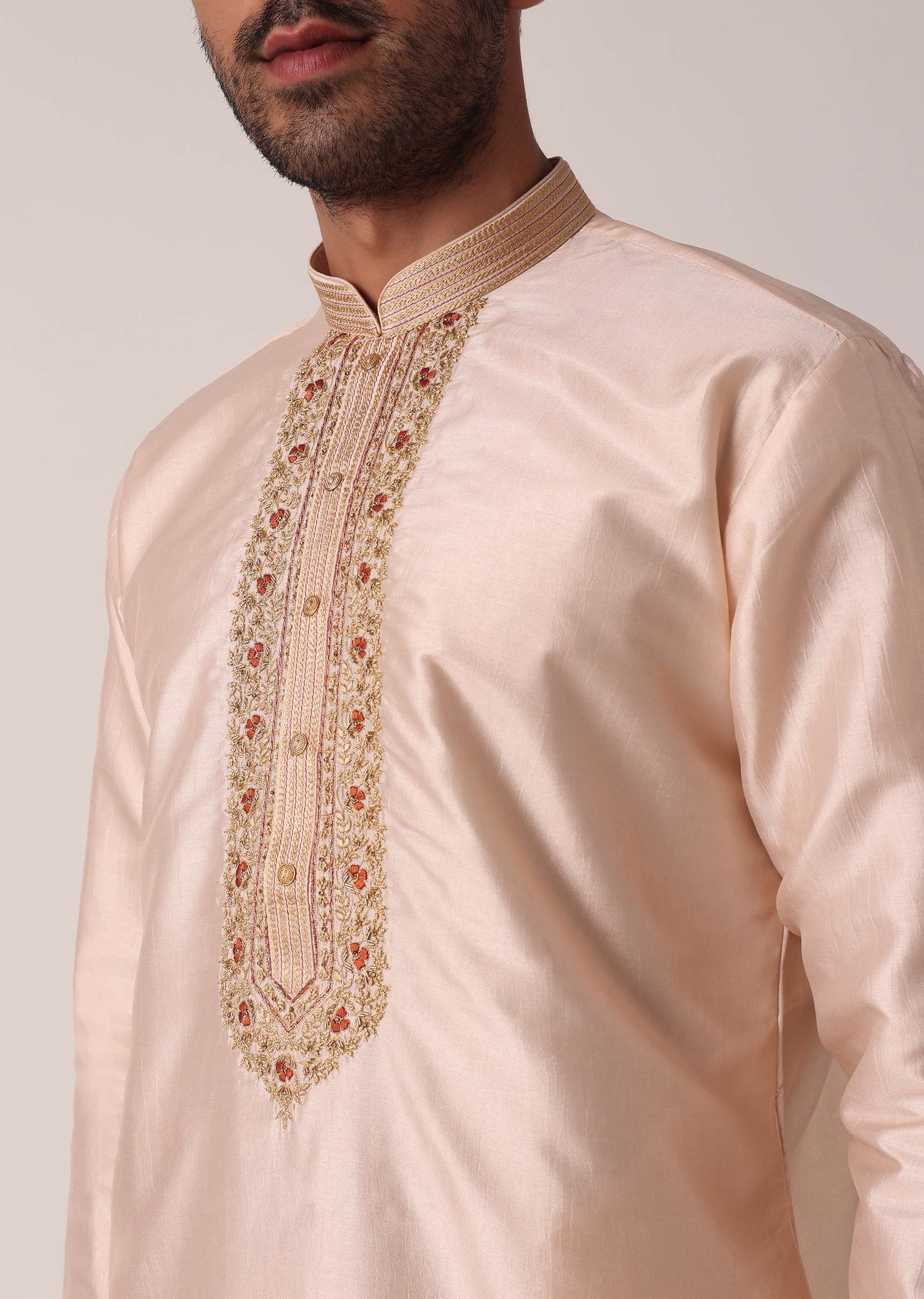Gold Embroidered Kurta Set For Men - Image 5
