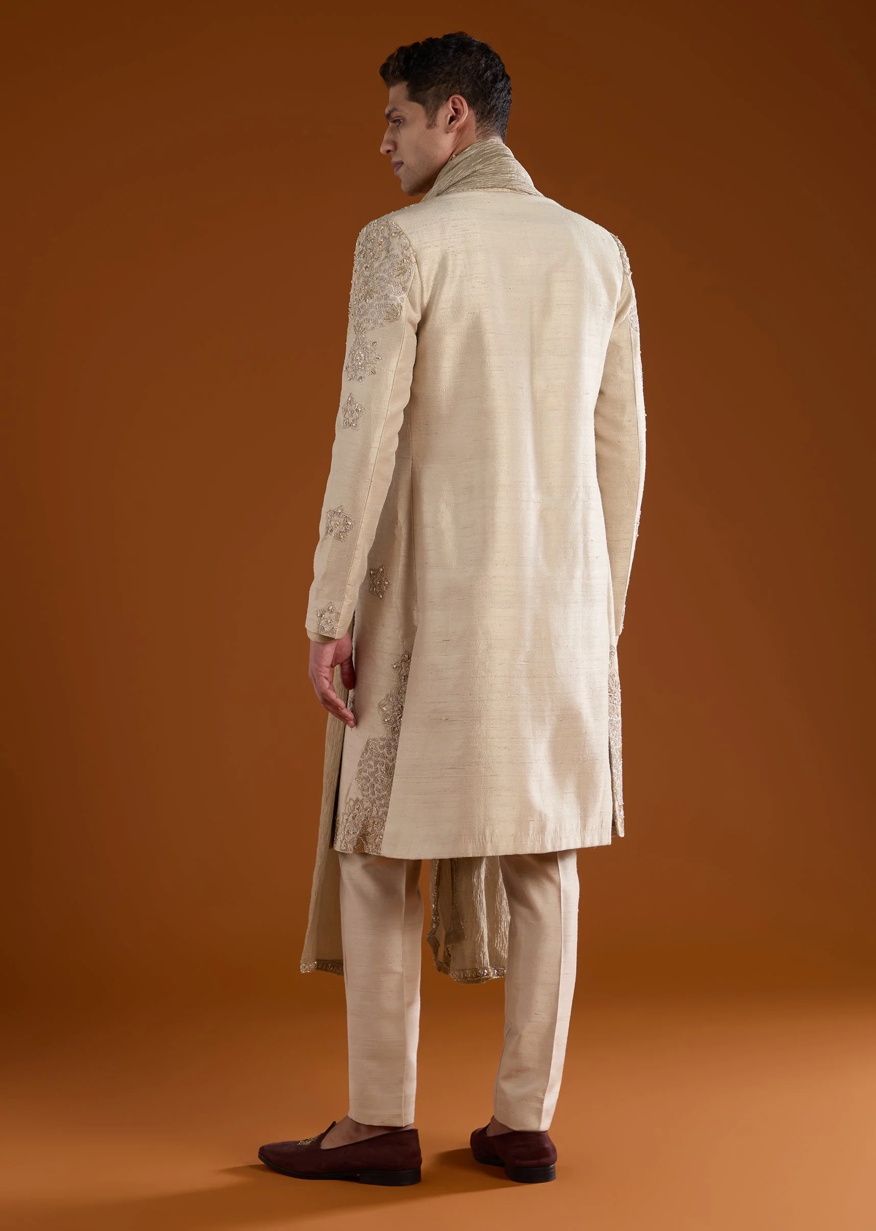 Gold Embroidered Silk Sherwani Kurta Set - Image 5