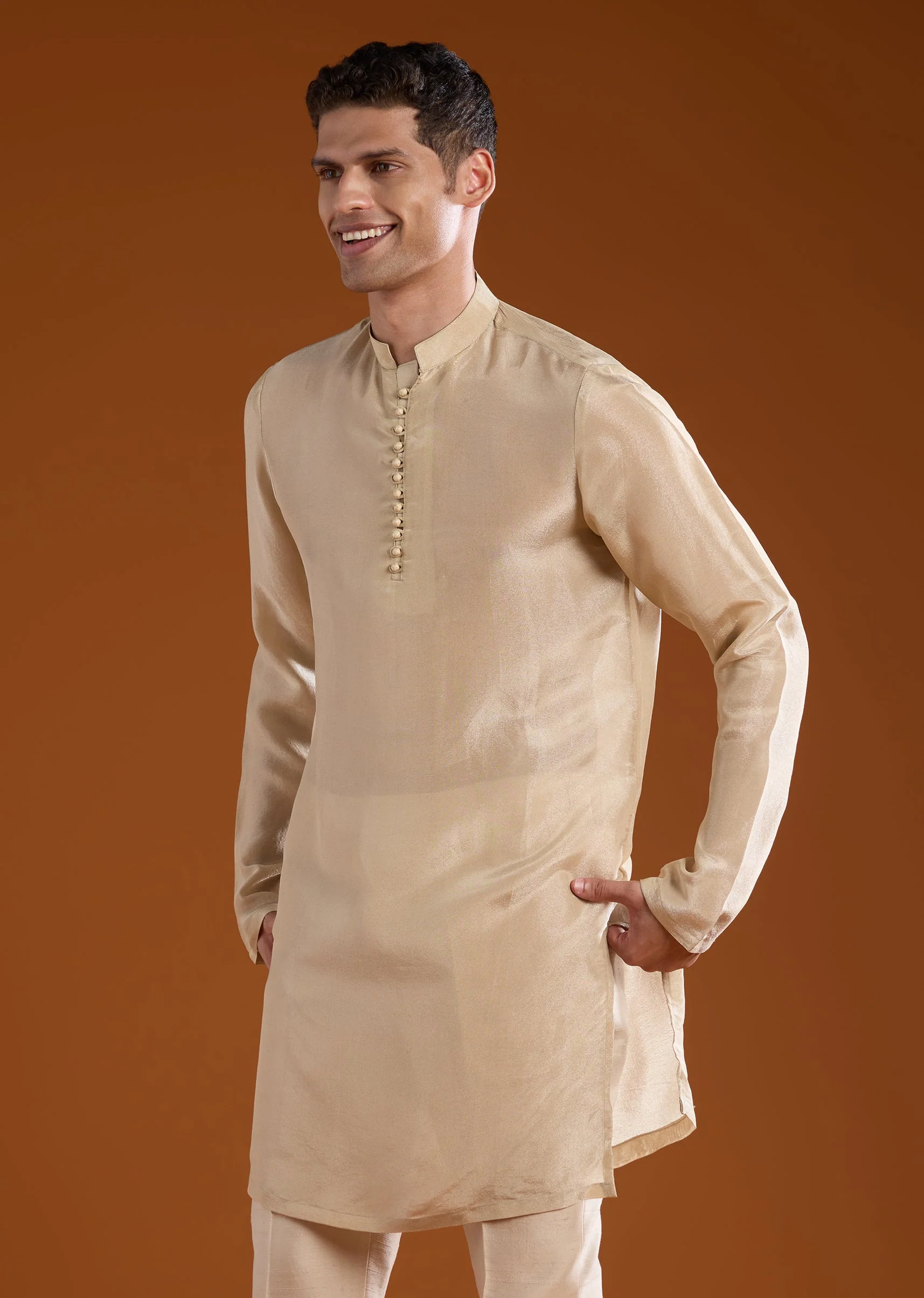 Gold Embroidered Silk Sherwani Kurta Set - Image 6