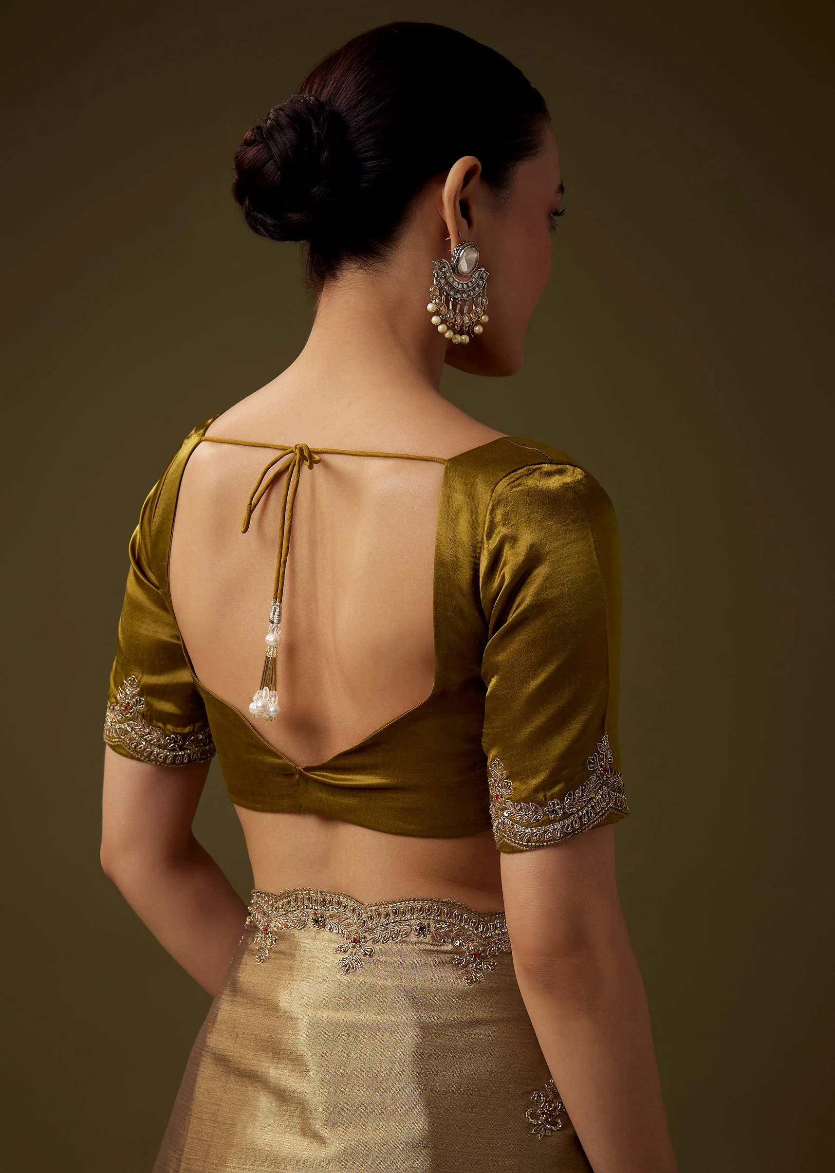 Gold Embroidered Tissue Silk Saree with Unstitched Blouse - Image 8