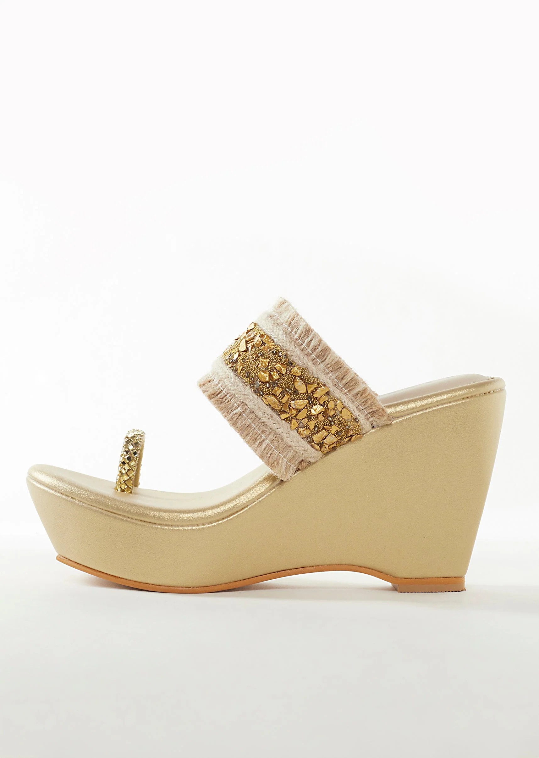 Gold Faux Leather Womens Footwear With Embellished Work - Image 4