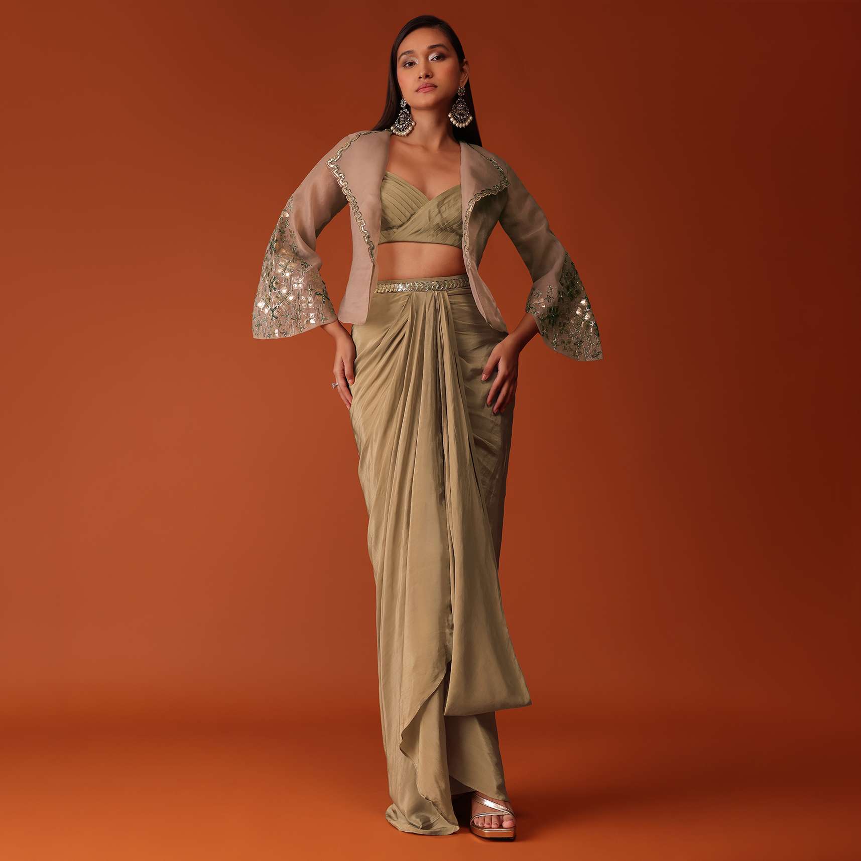Gold Festive Dhoti Suit Set In Crepe With Foil Embroidery - Image 3