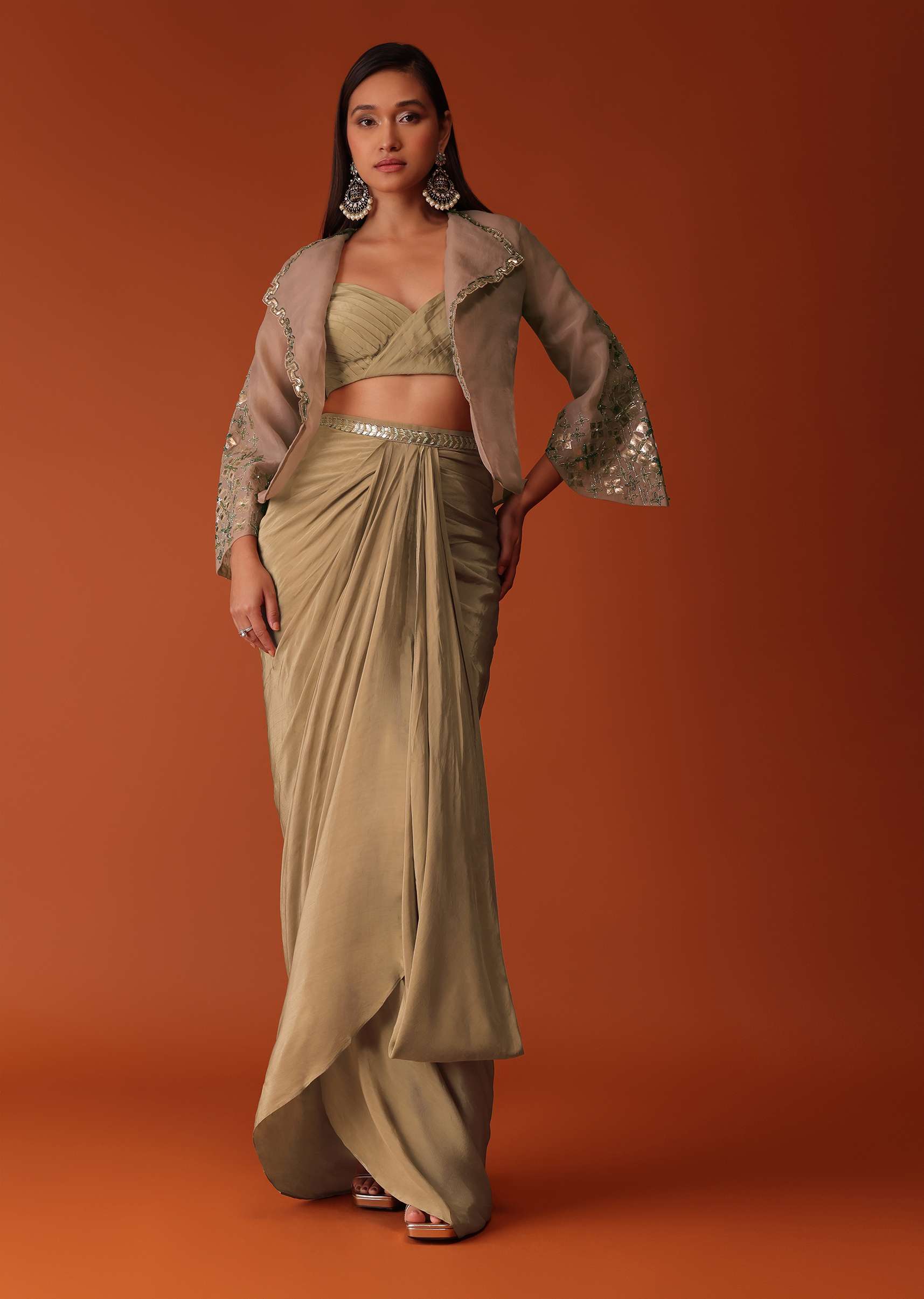 Gold Festive Dhoti Suit Set In Crepe With Foil Embroidery - Image 5