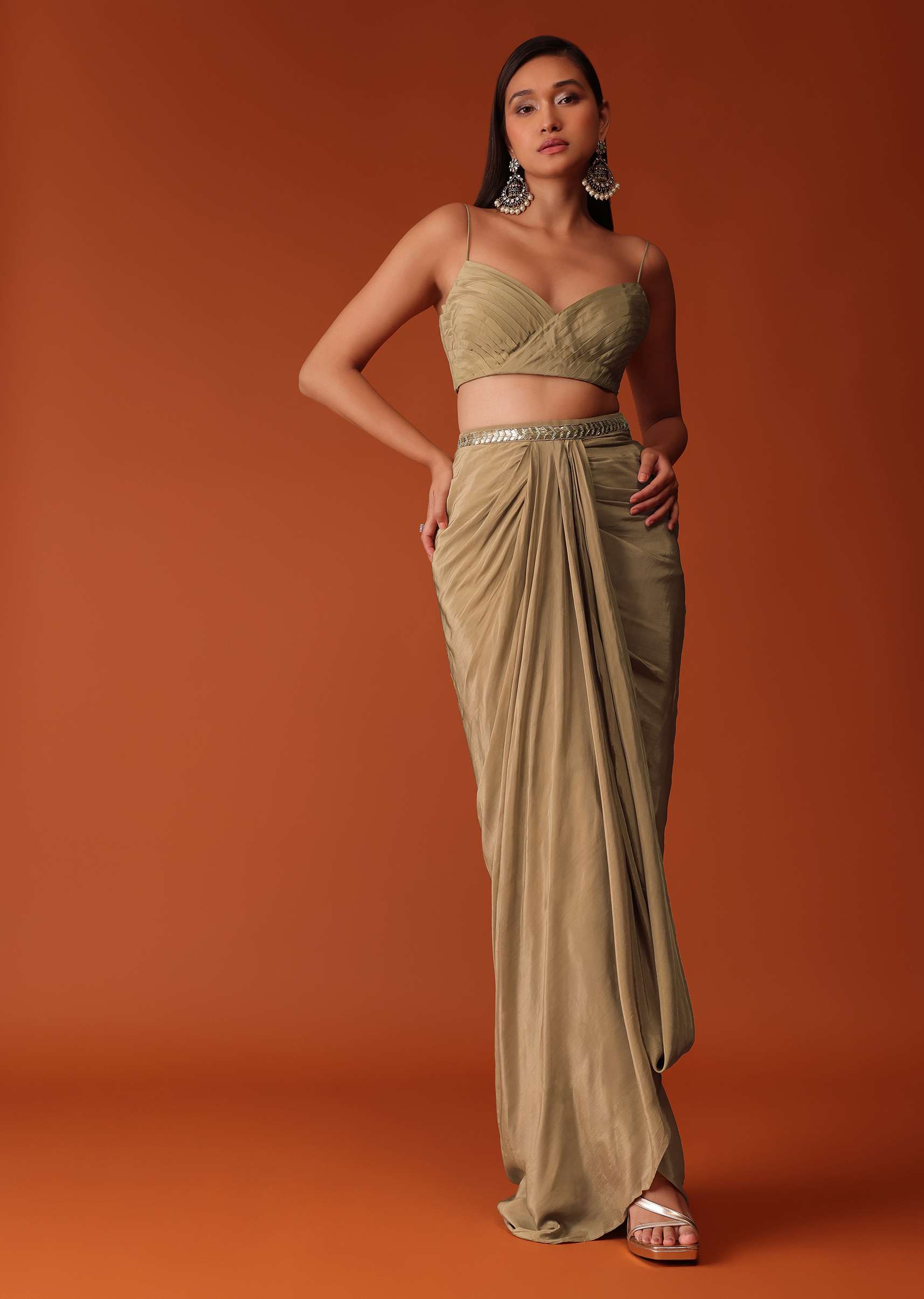 Gold Festive Dhoti Suit Set In Crepe With Foil Embroidery - Image 6