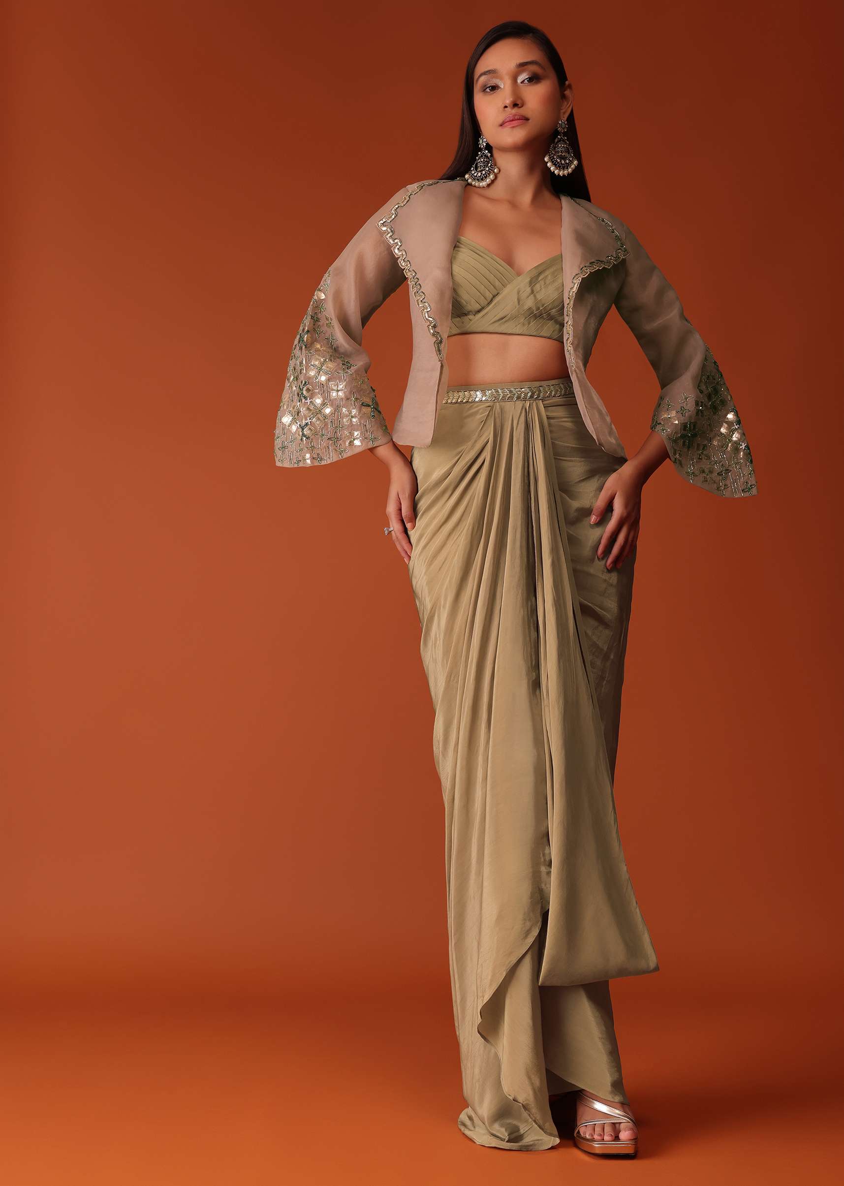 Gold Festive Dhoti Suit Set In Crepe With Foil Embroidery - Image 7
