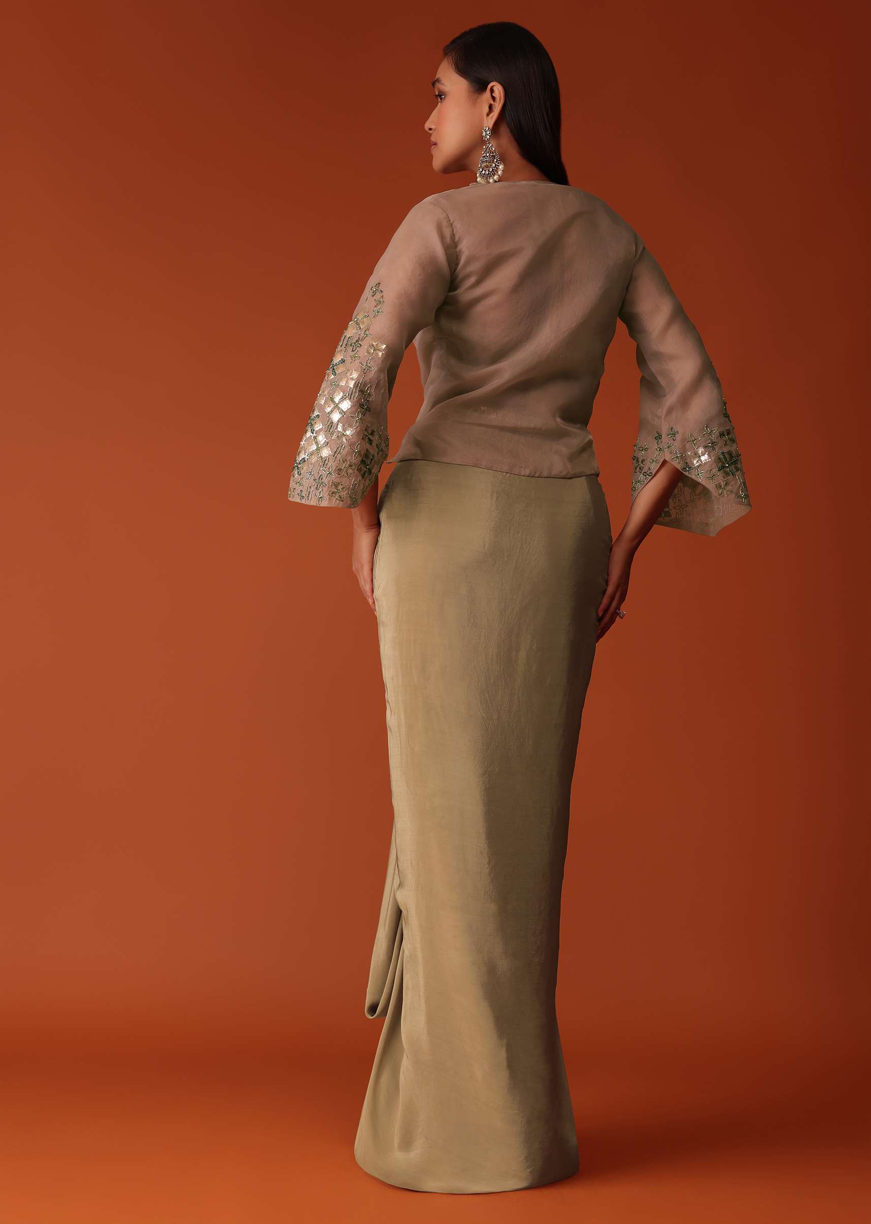 Gold Festive Dhoti Suit Set In Crepe With Foil Embroidery - Image 8