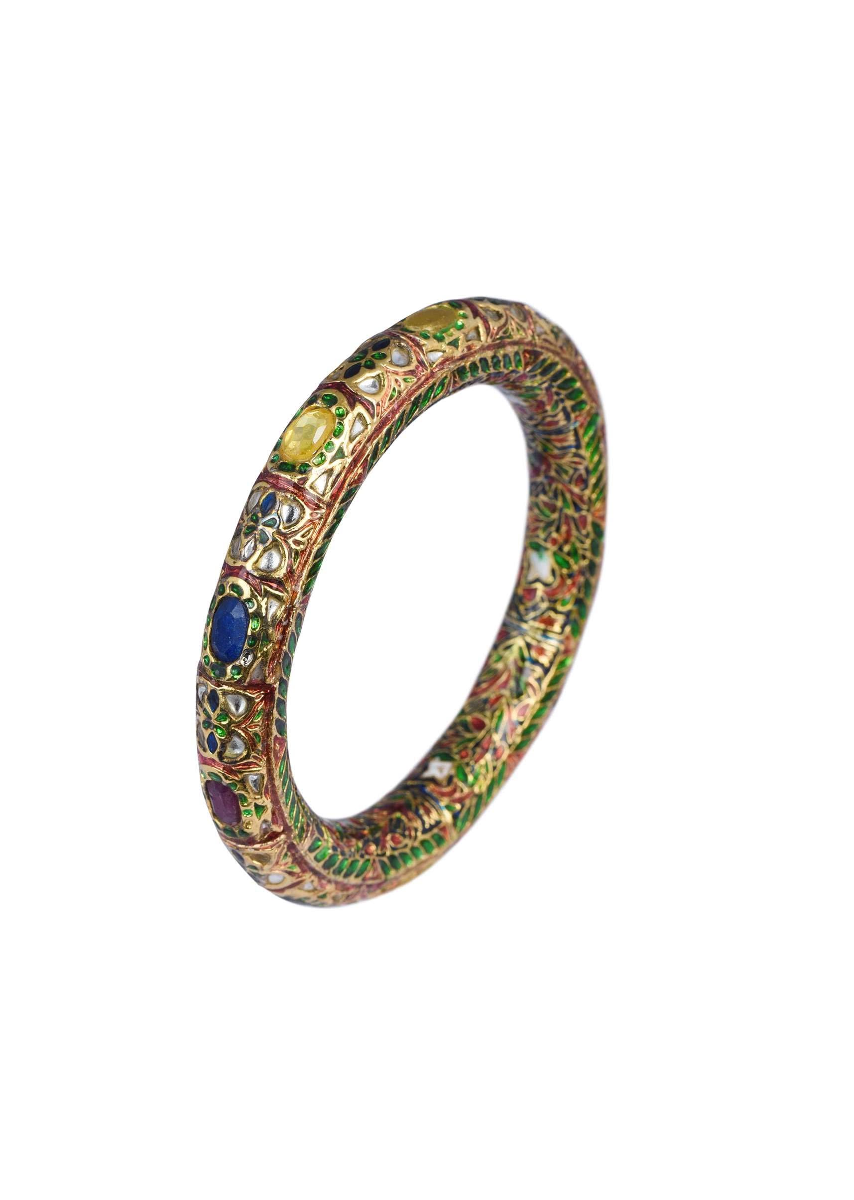 Gold Finish Bangle With Multicolor Studded Kundan And Meenakari Work Set of 2 - Image 2