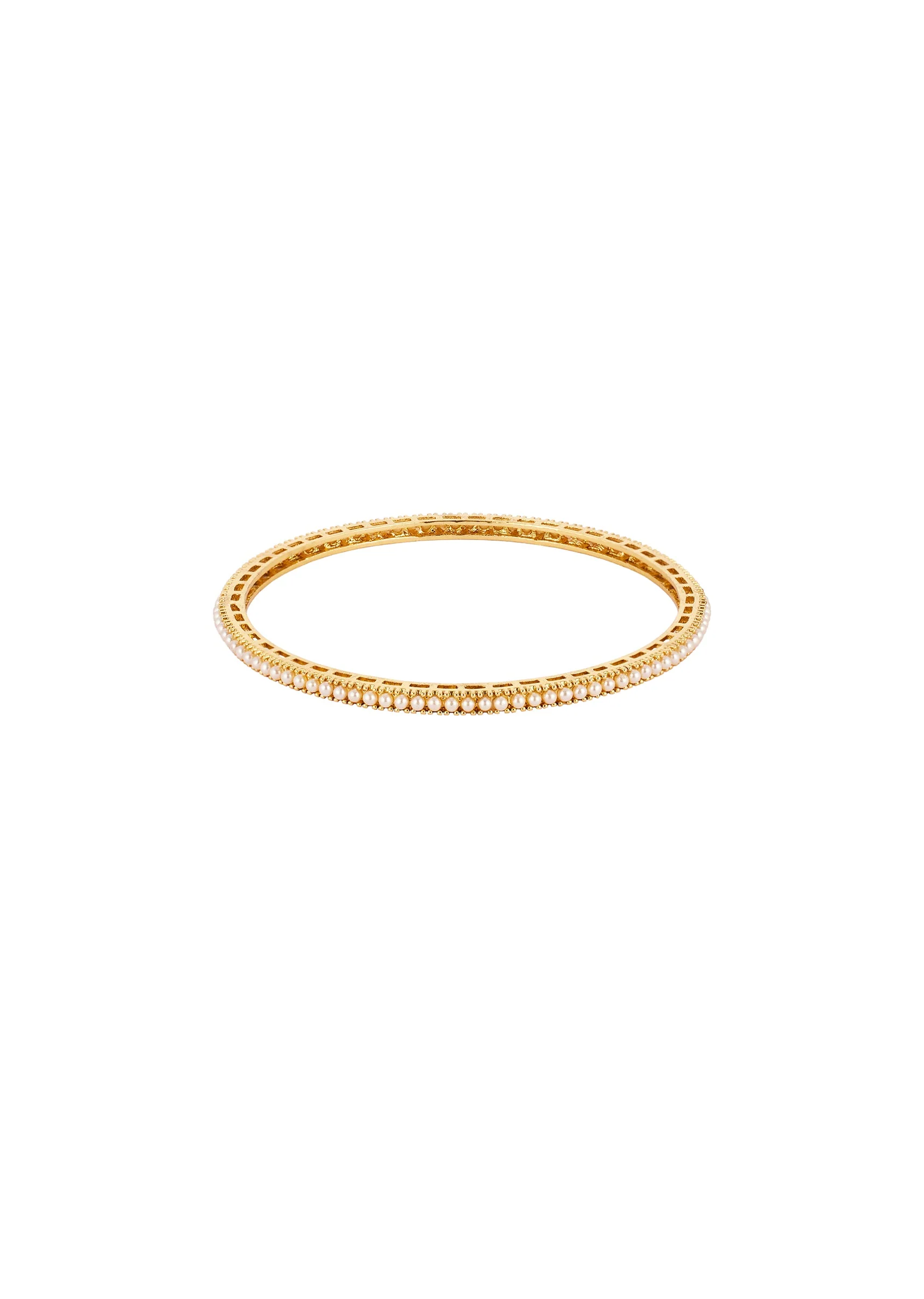 Gold Finish Bangles With Traditional Temple Motifs And White Pearls - Image 3
