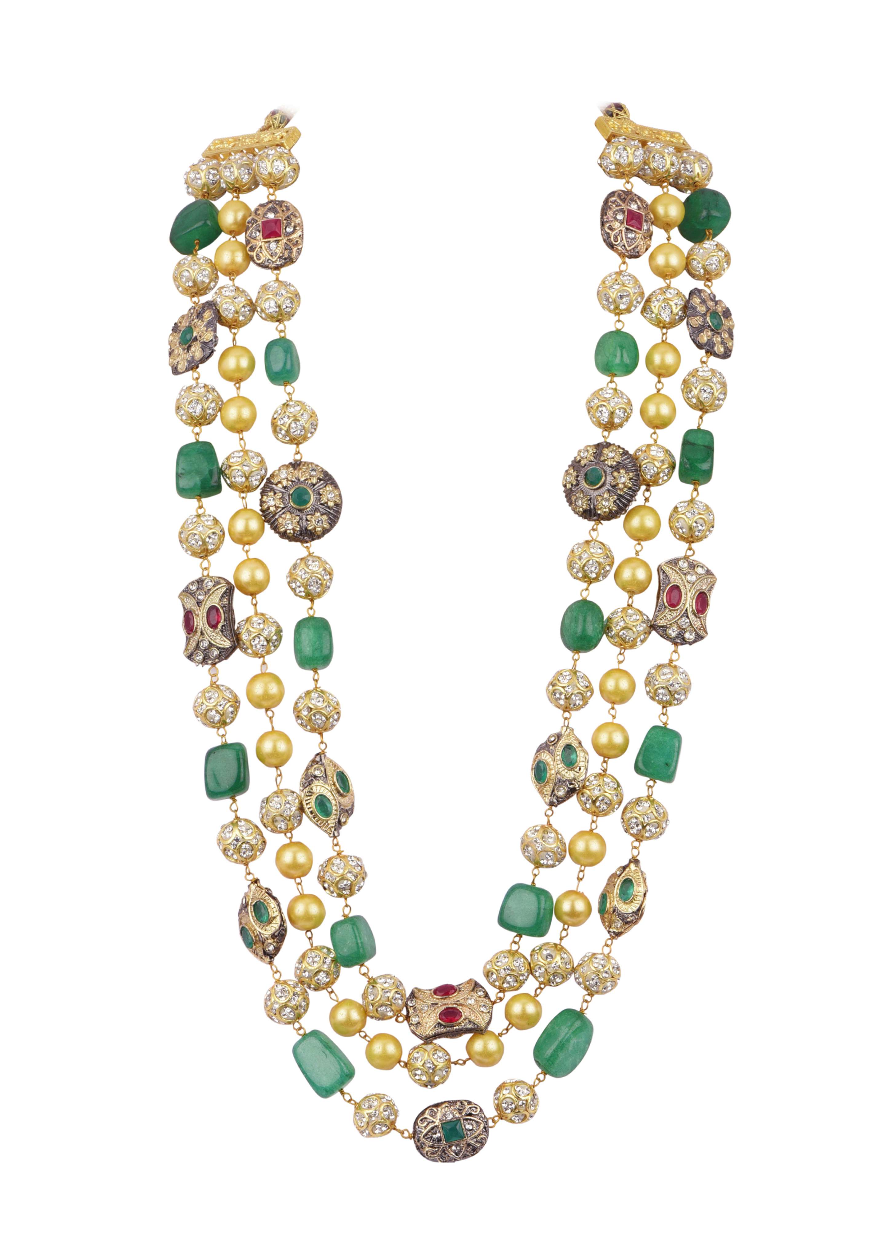 Gold Finish Beaded Mala In Mix Metal - Image 2