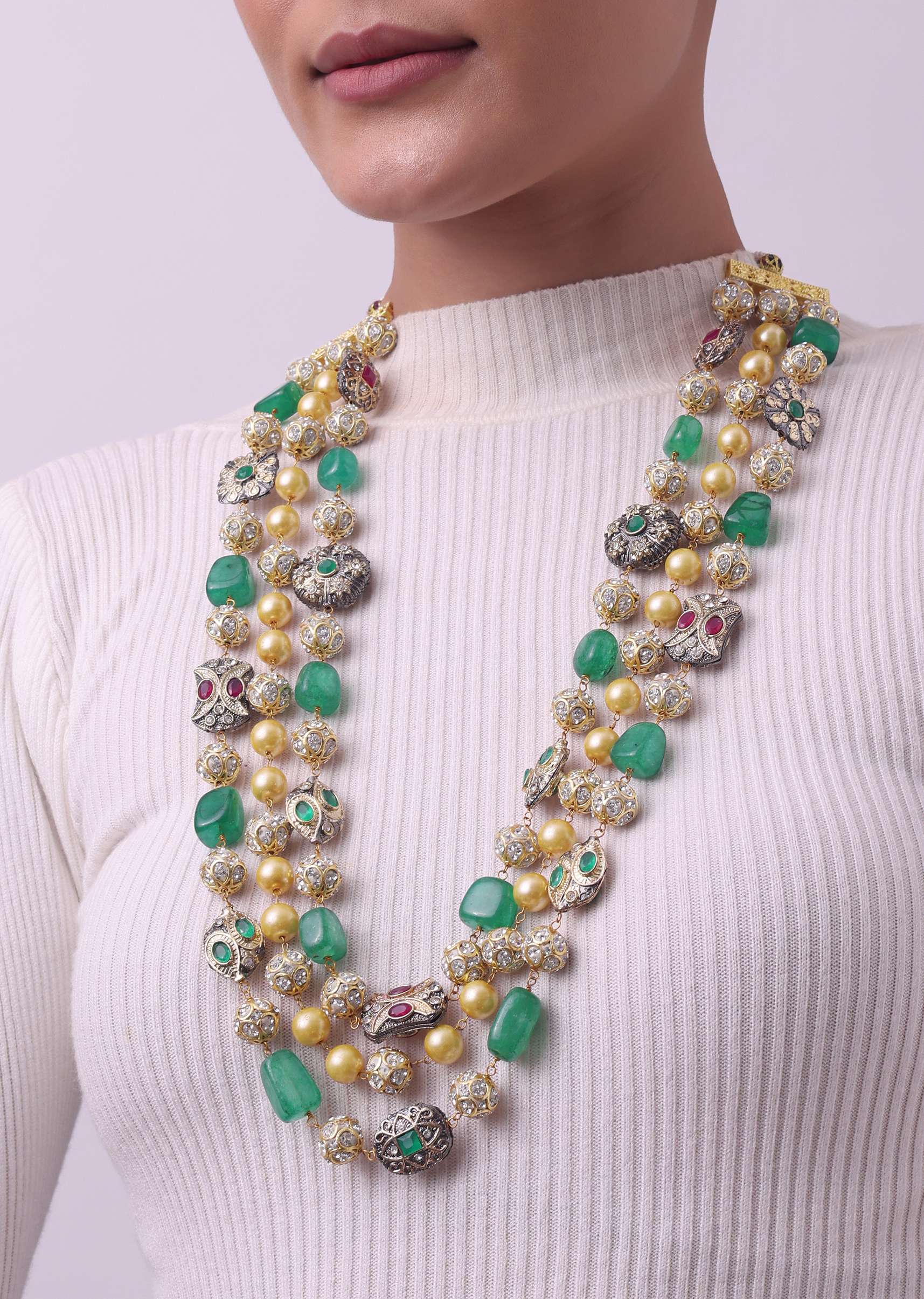 Gold Finish Beaded Mala In Mix Metal - Image 3