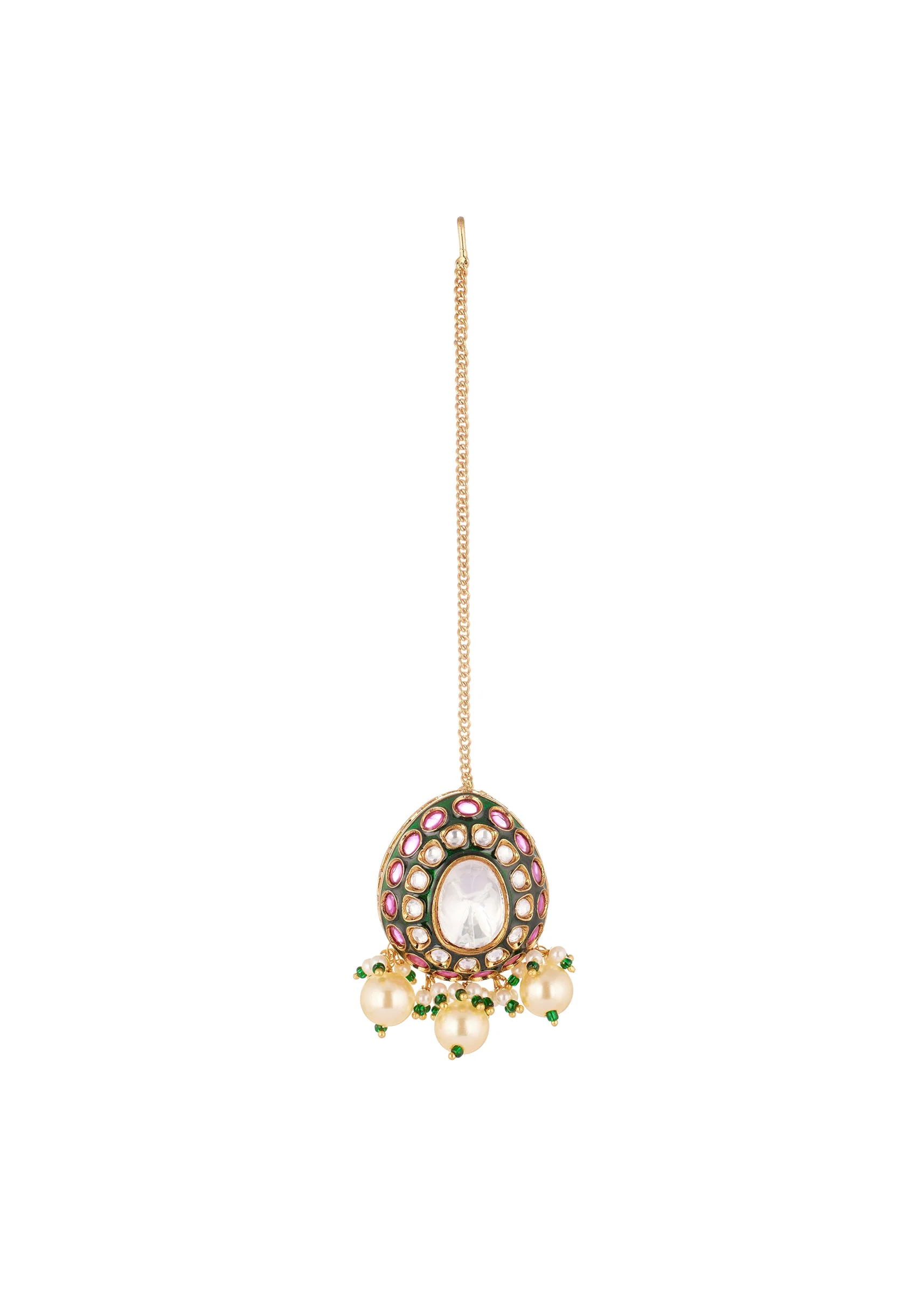 Gold Finish Bridal Choker Necklace Set With Circular And Square Motifs Kundan Stones Ruby Accents And Green Enamel Detailing - Image 5