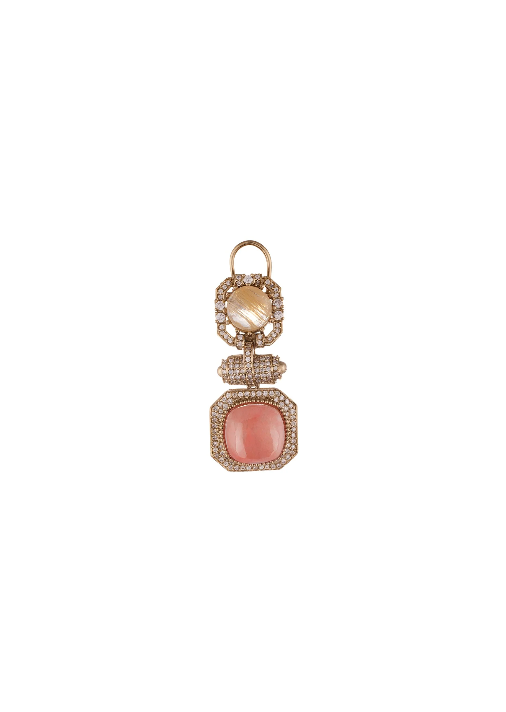 Gold Finish Choker Necklace Set With Large Mint Green Cabochon Pendant And Pearl Pink Stone Drop - Image 5