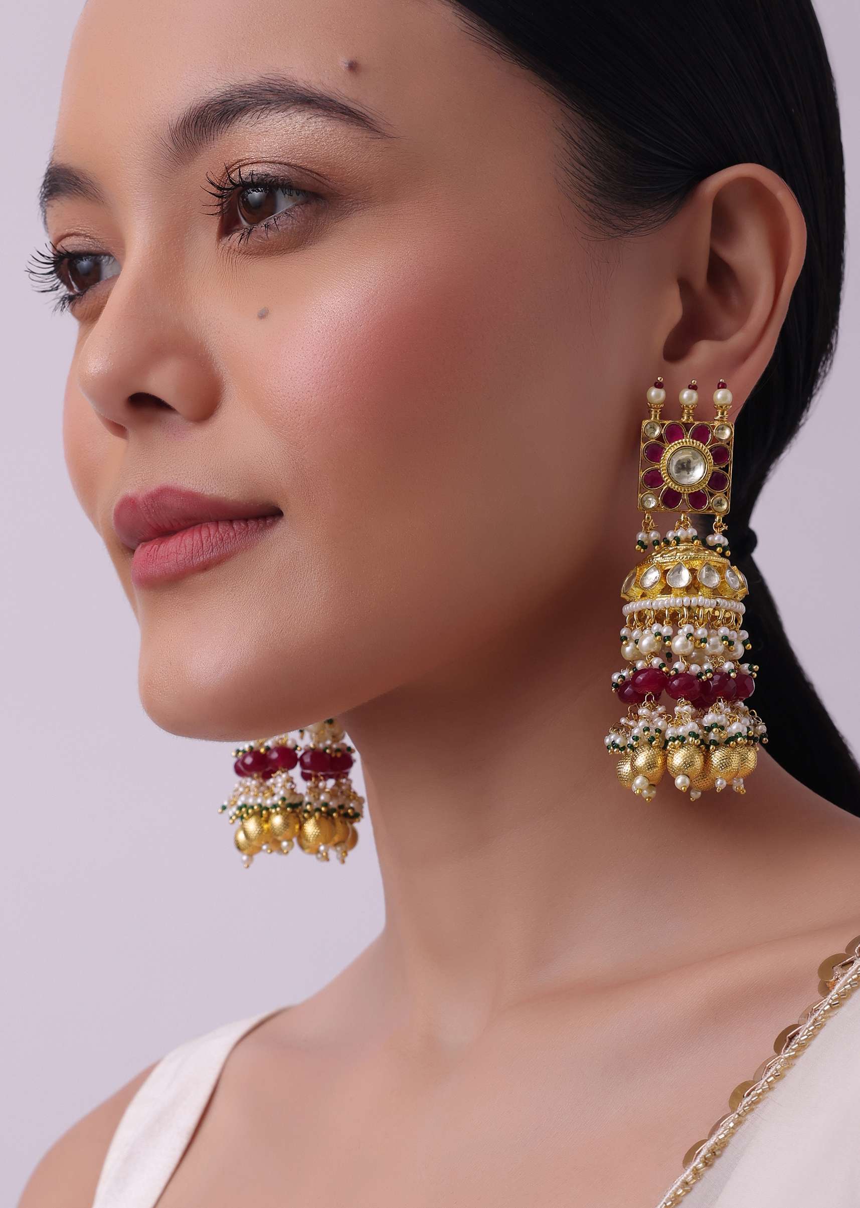 Gold Finish Choker Set With Red Meenakari In Mix Metal