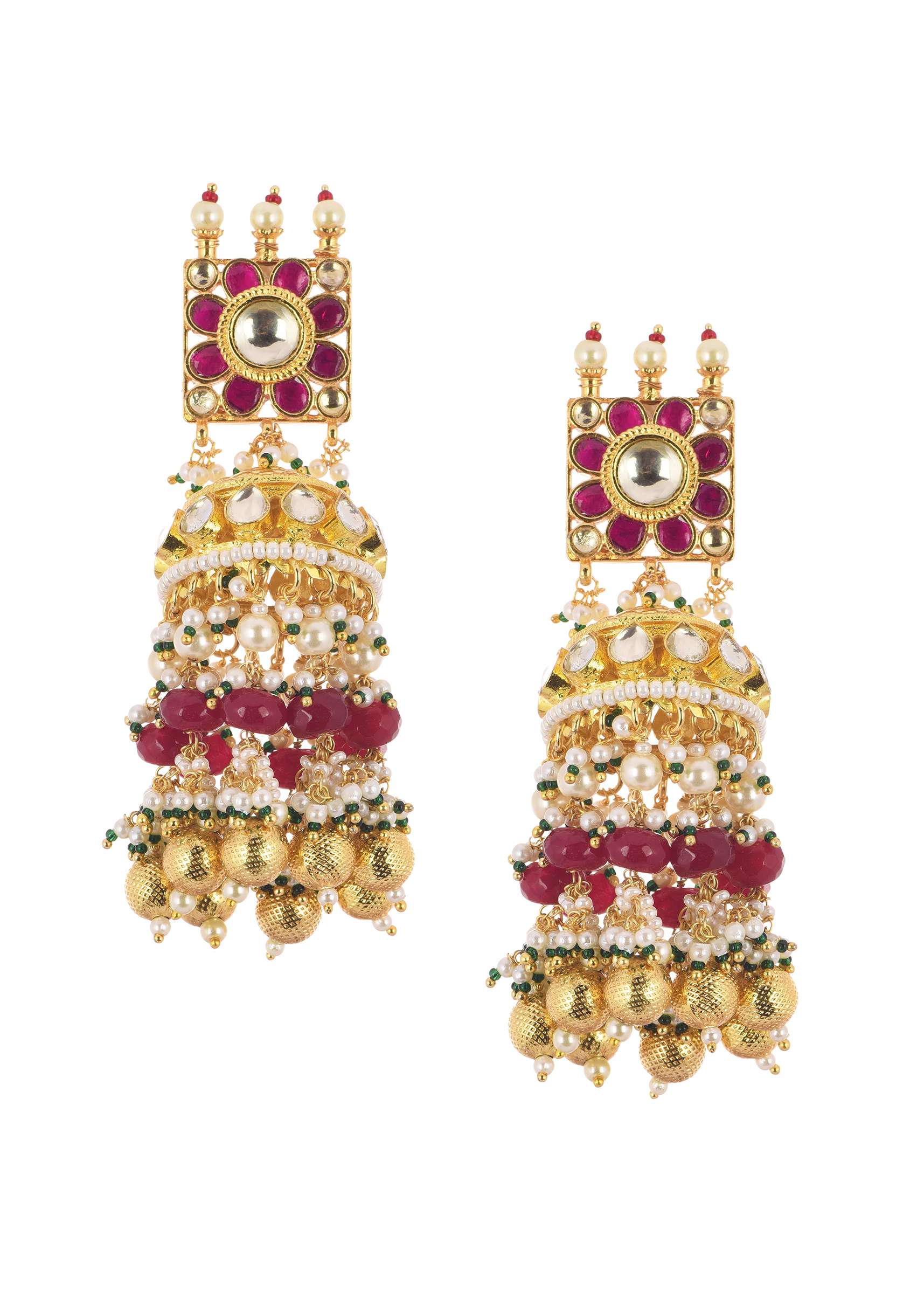 Gold Finish Choker Set With Red Meenakari In Mix Metal - Image 4