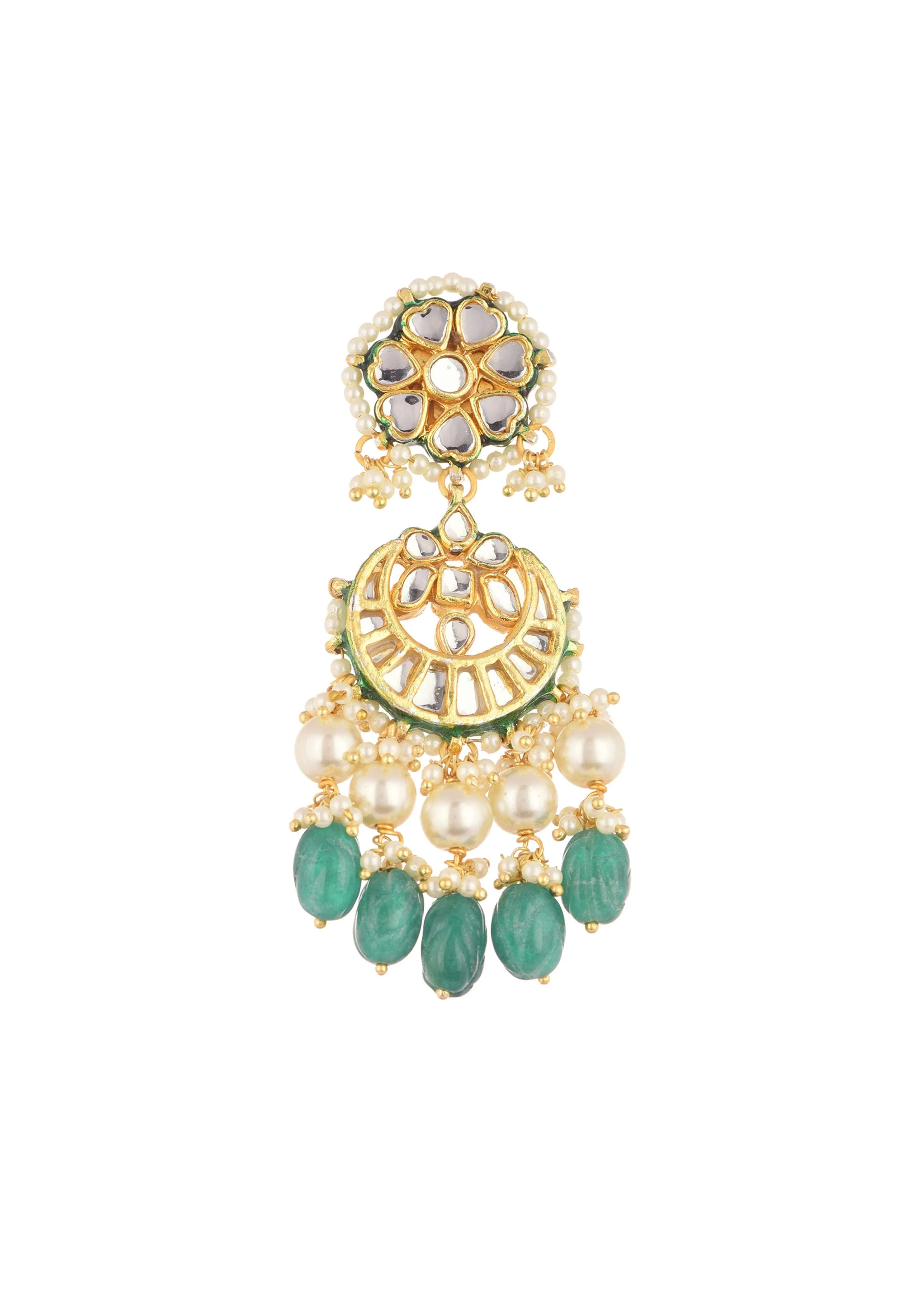 Gold Finish Green And White Chandbalis in Mix Metal - Image 2
