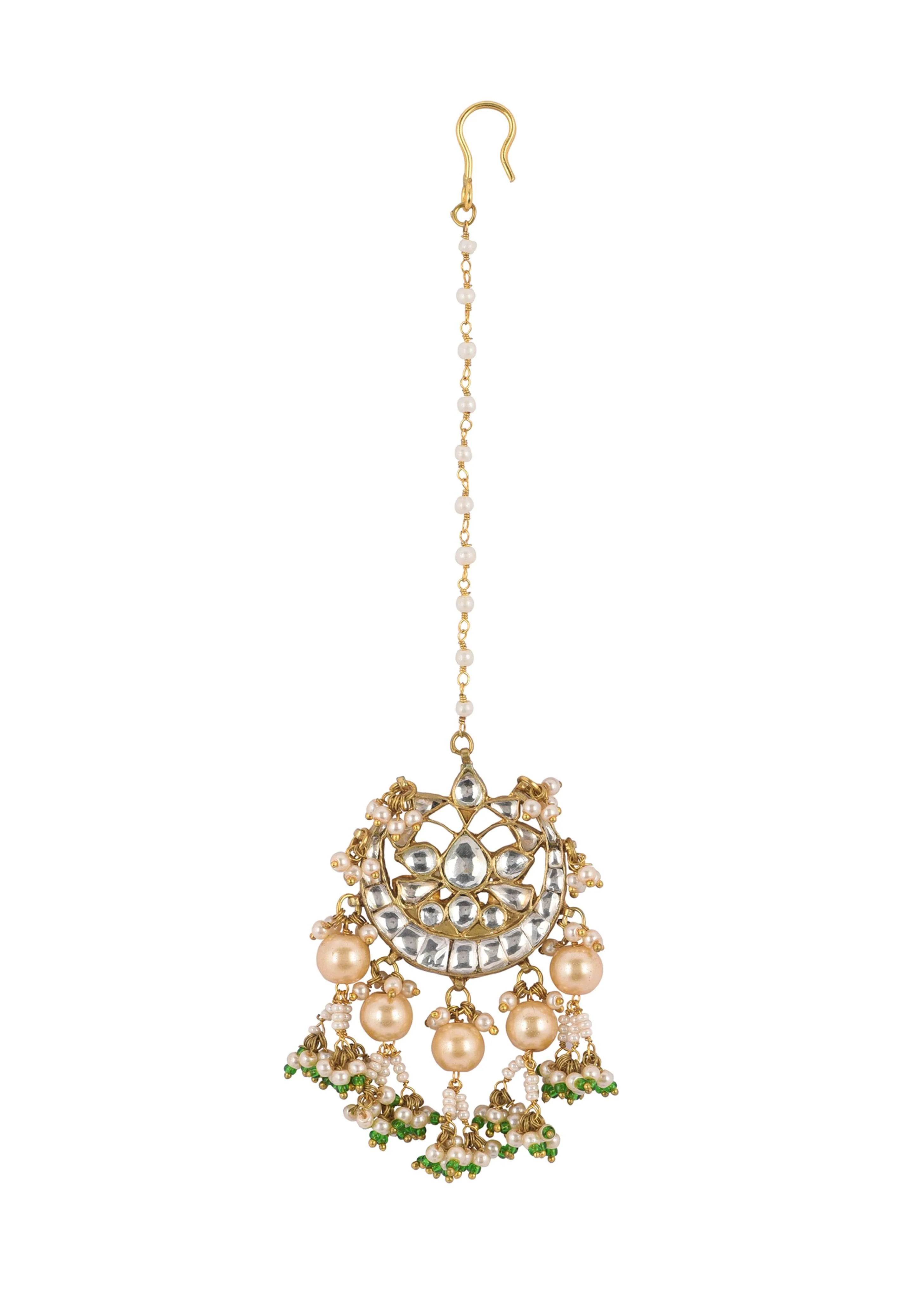 Gold Finish Heavy Bridal Choker And Maang Tikka Set - Image 7
