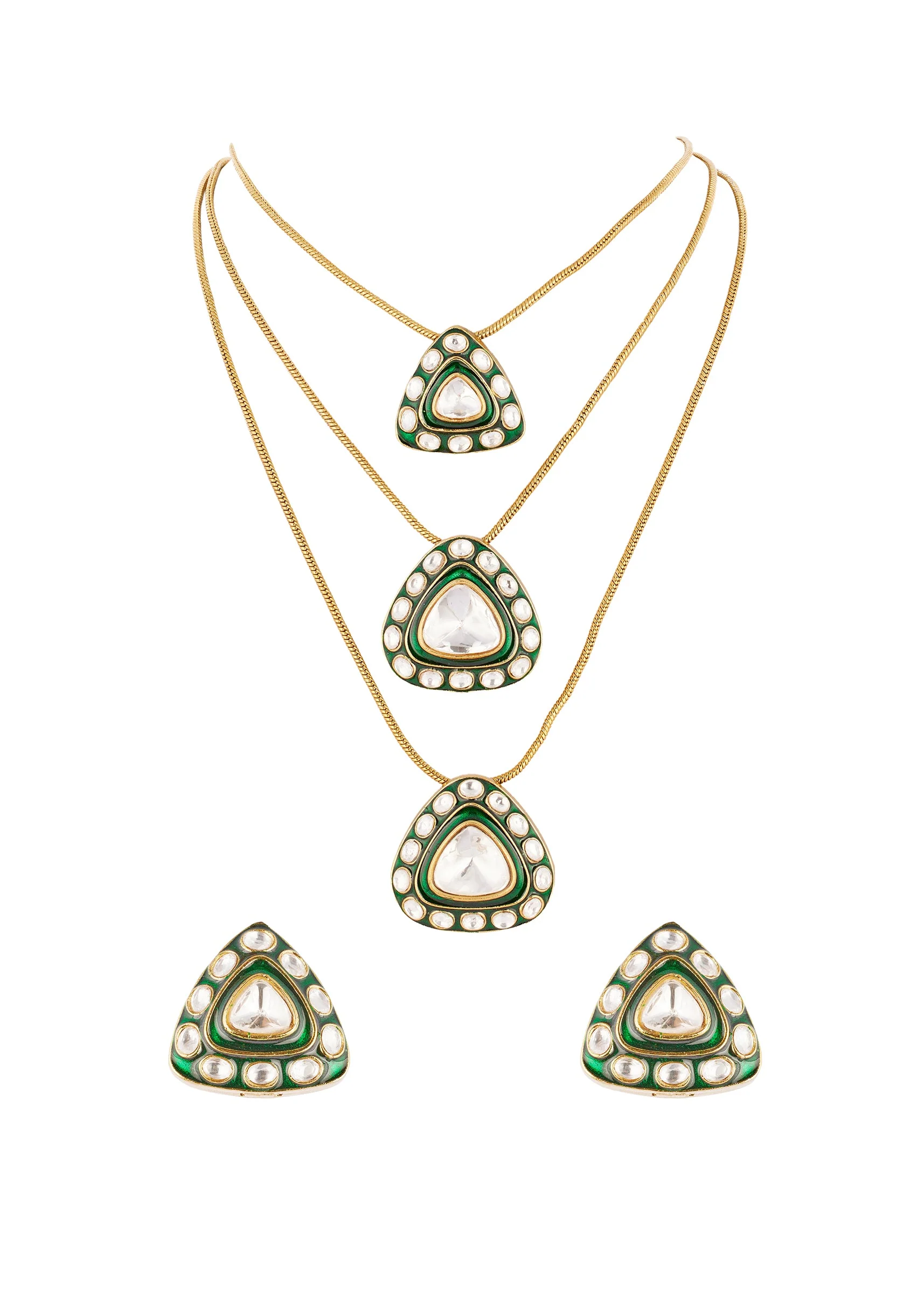 Gold Finish Jewellery Set In Kundan Detailing - Image 2