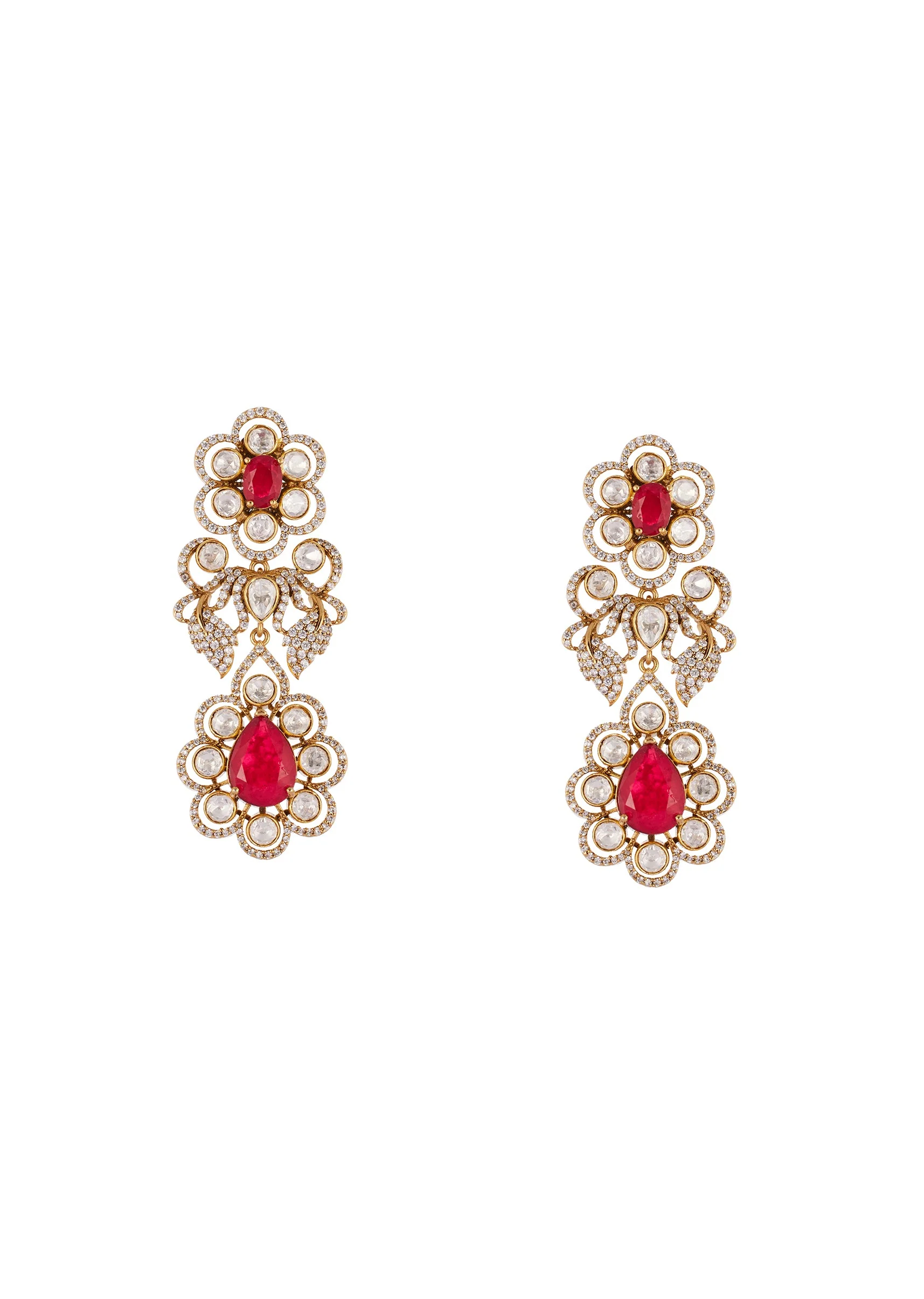 Gold Finish Jewellery Set In Kundan Polki - Image 4