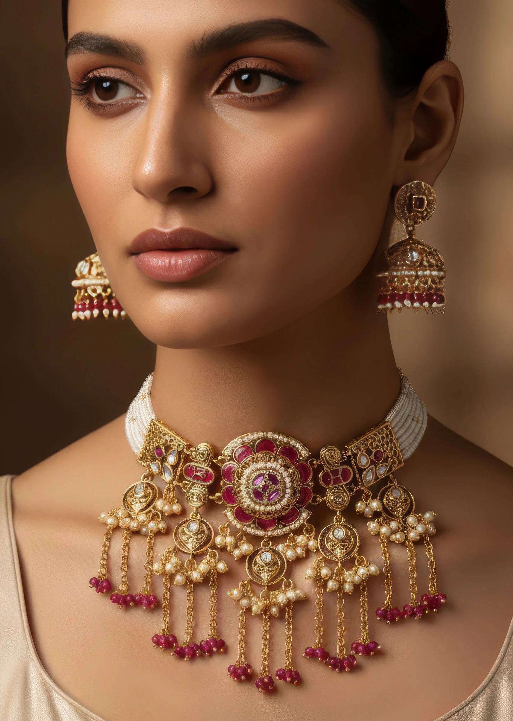 Gold Finish Jewellery Set In Polki