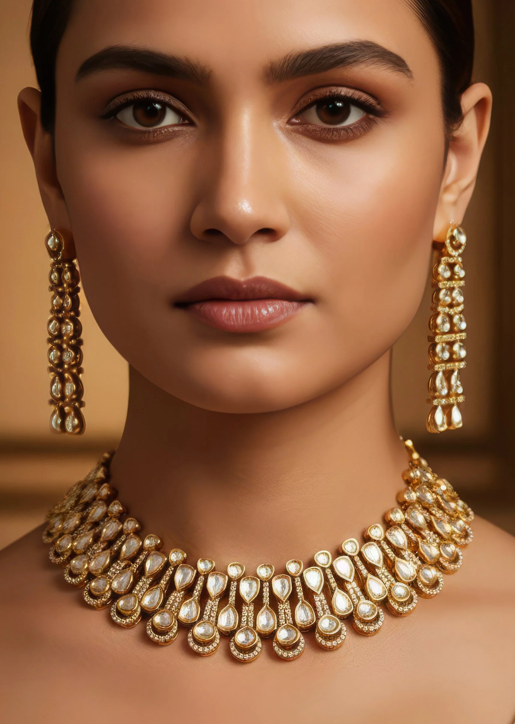 Gold Finish Jewellery Set With Semi Precious Stones