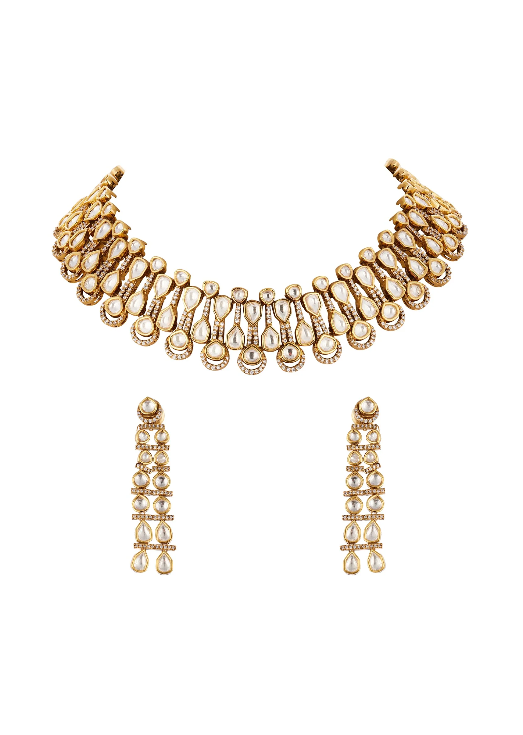 Gold Finish Jewellery Set With Semi Precious Stones - Image 2