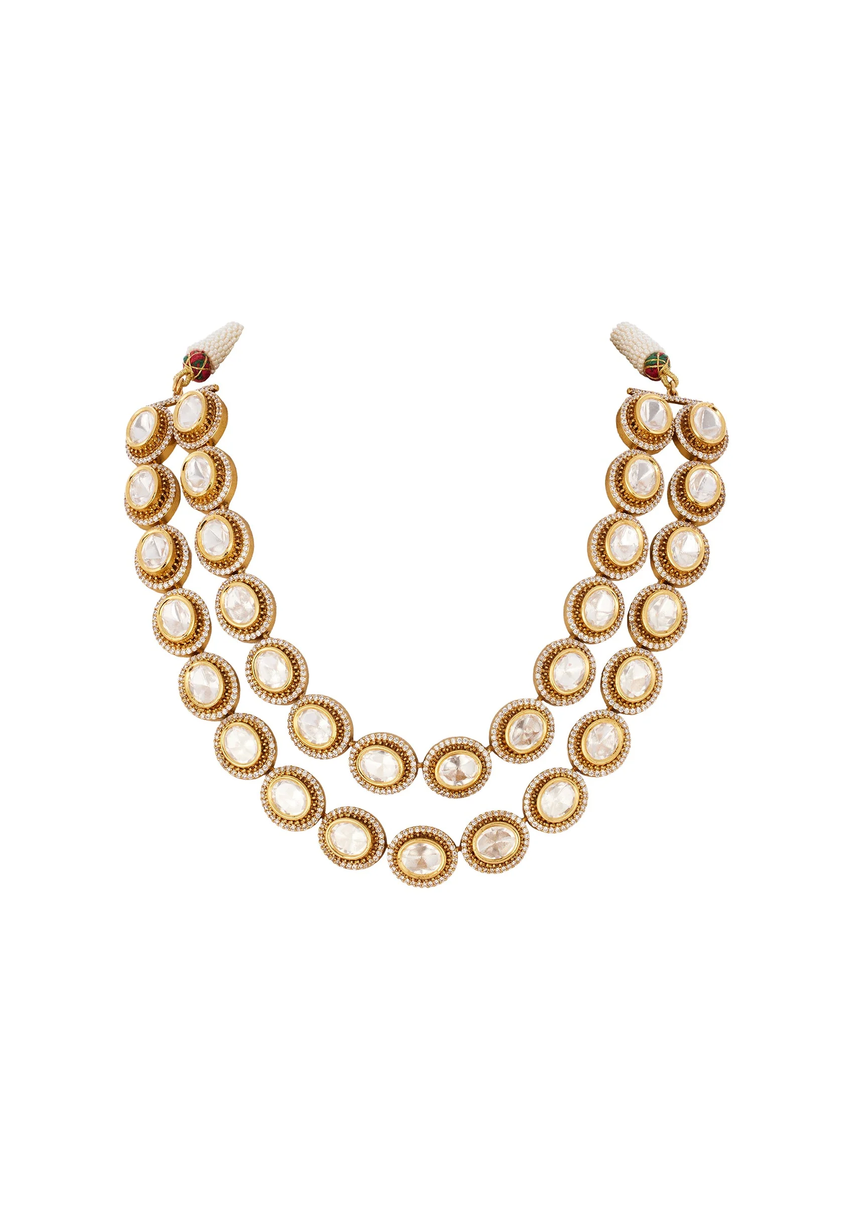 Gold Finish Jewellery Set With Semi Precious Stones In Polki - Image 3