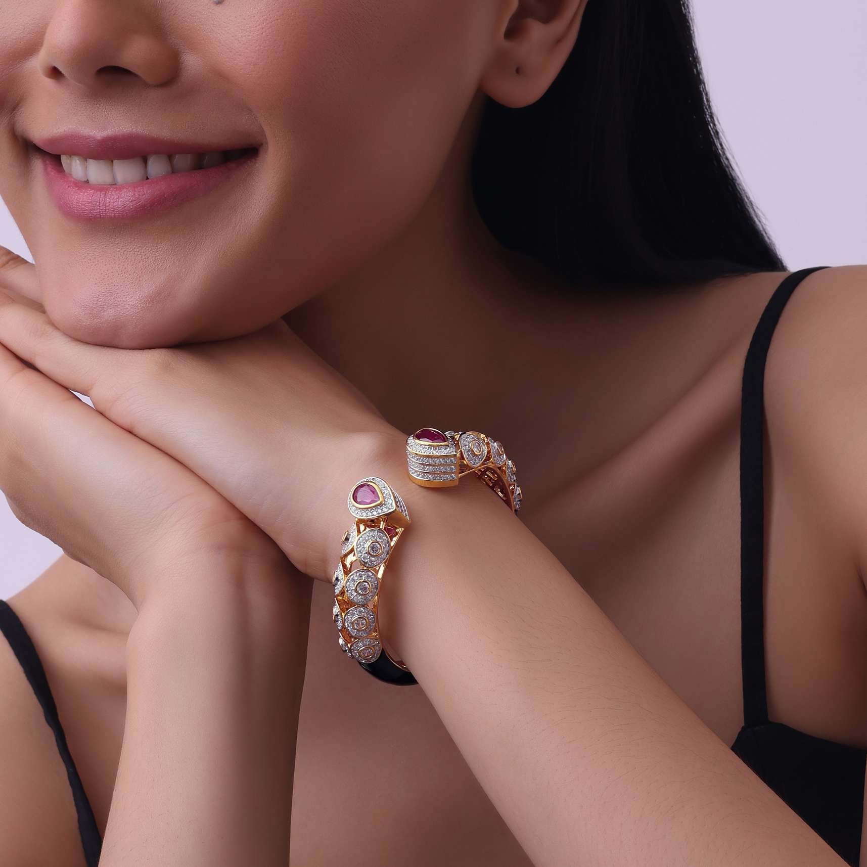 Gold Finish Kada Studded With Ruby Stones - Image 2