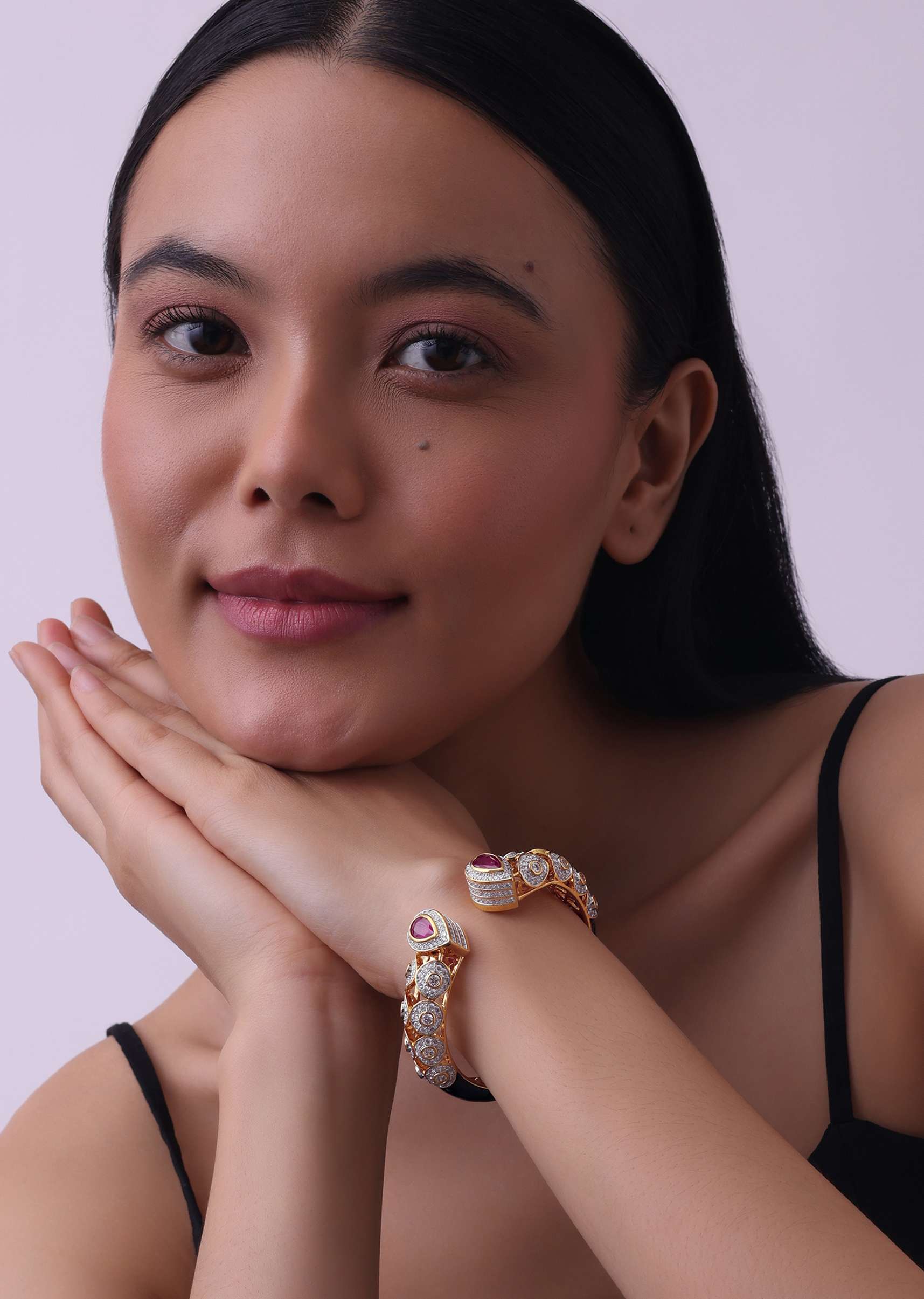 Gold Finish Kada Studded With Ruby Stones - Image 3