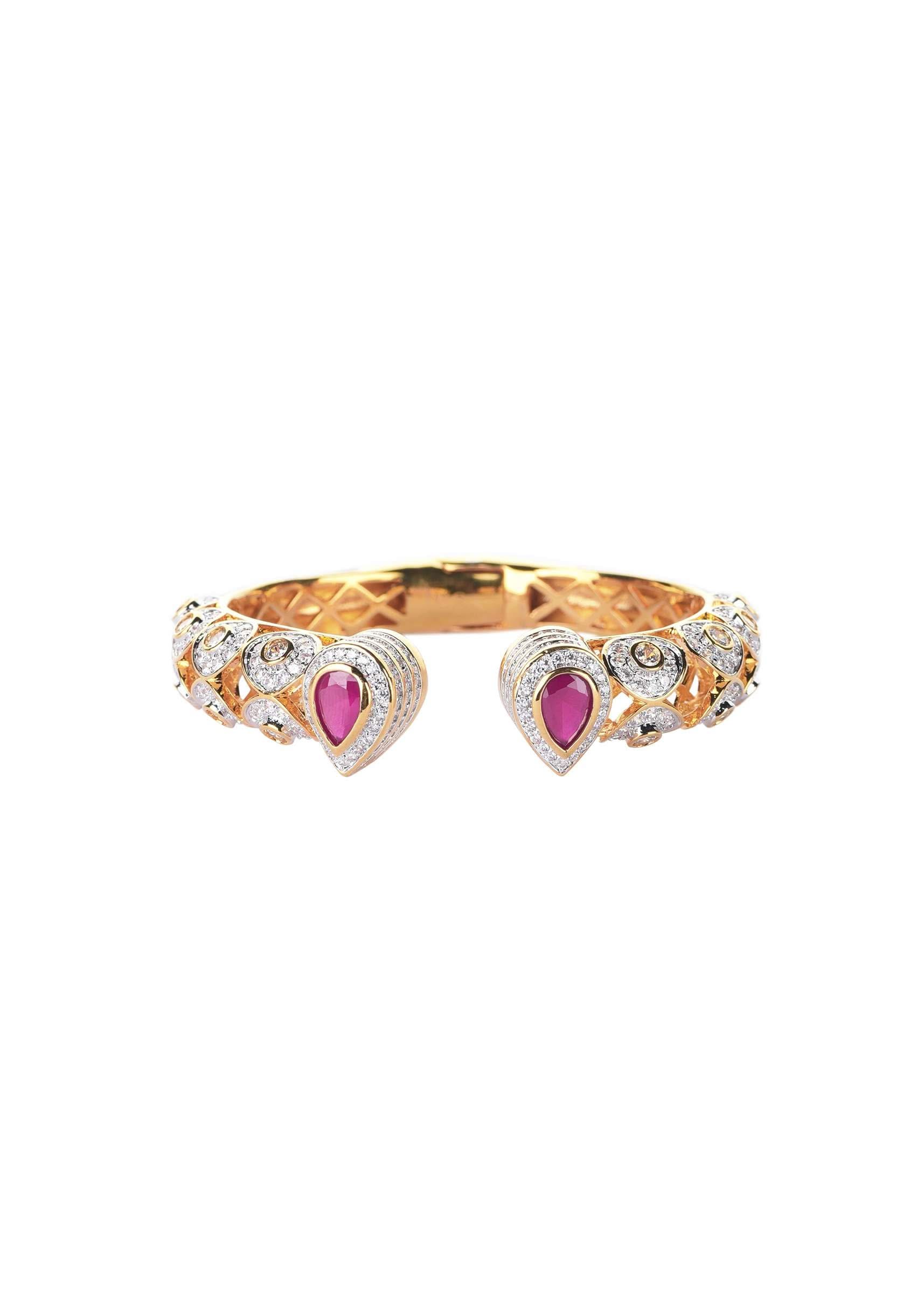 Gold Finish Kada Studded With Ruby Stones - Image 4
