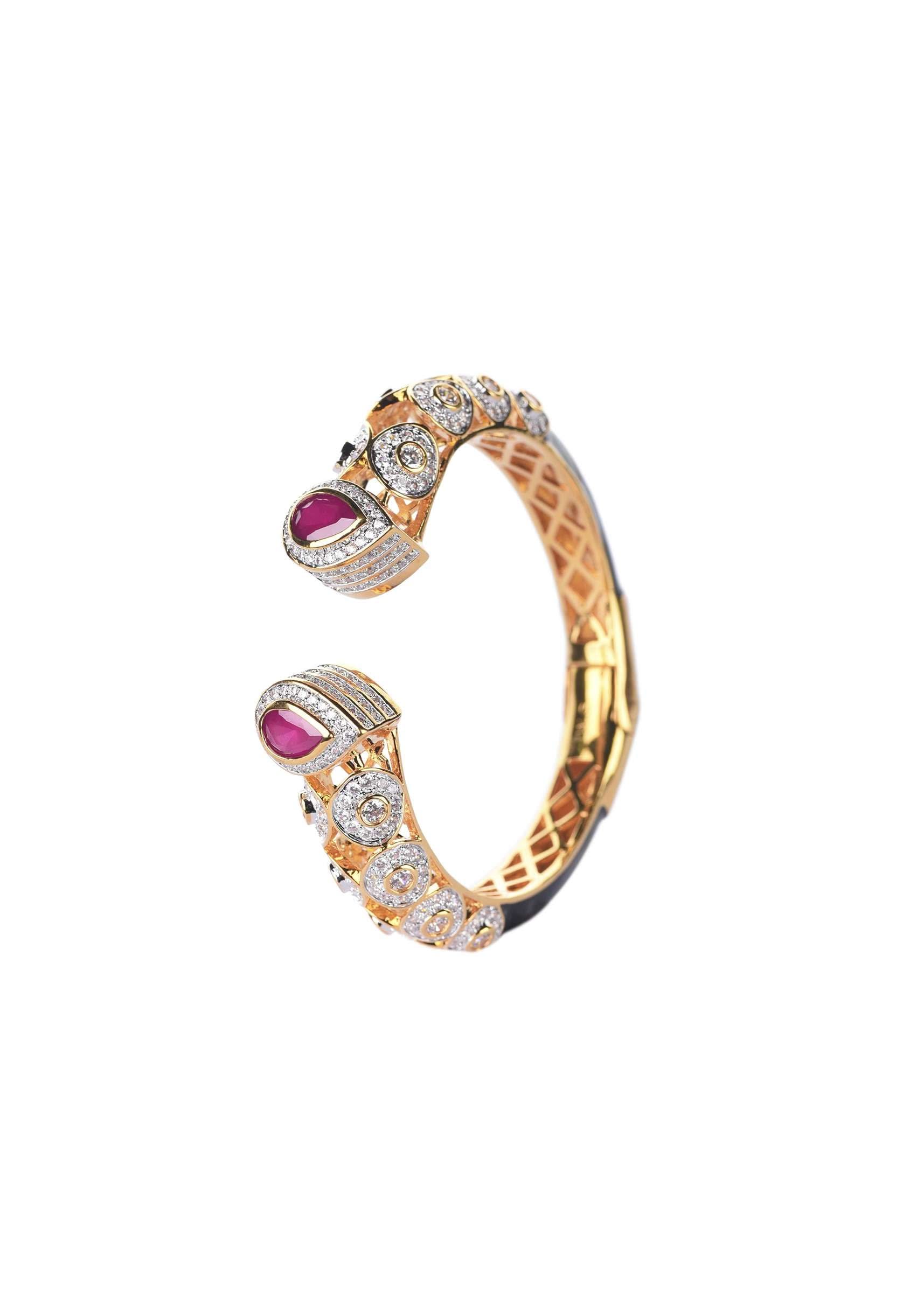 Gold Finish Kada Studded With Ruby Stones - Image 5