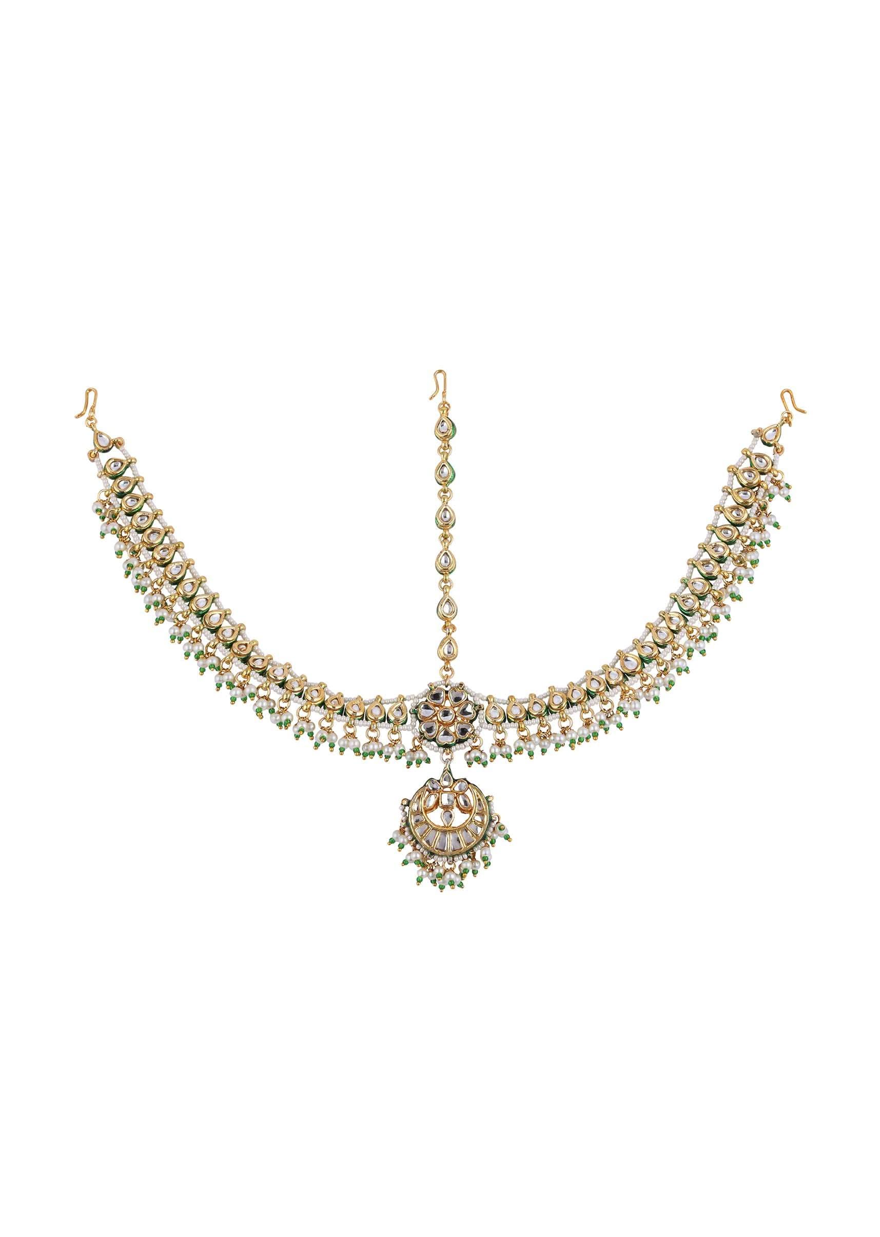 Gold Finish Kundan And Pearl Mathapatti - Image 3