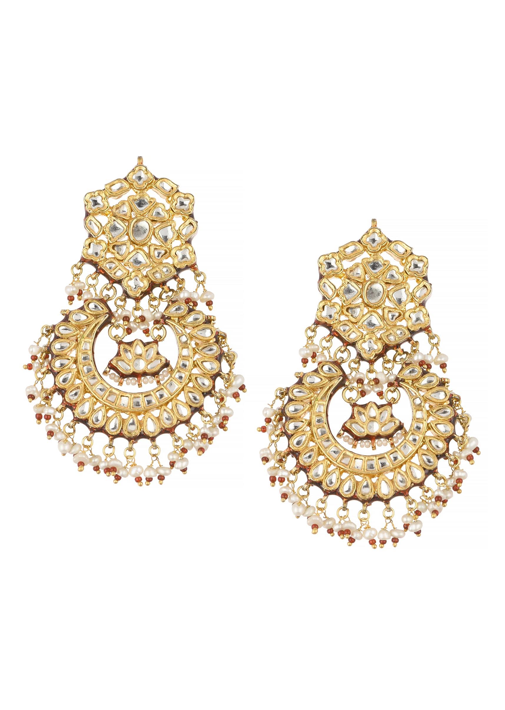 Gold Finish Kundan Chandbalis With Green Drops - Image 9