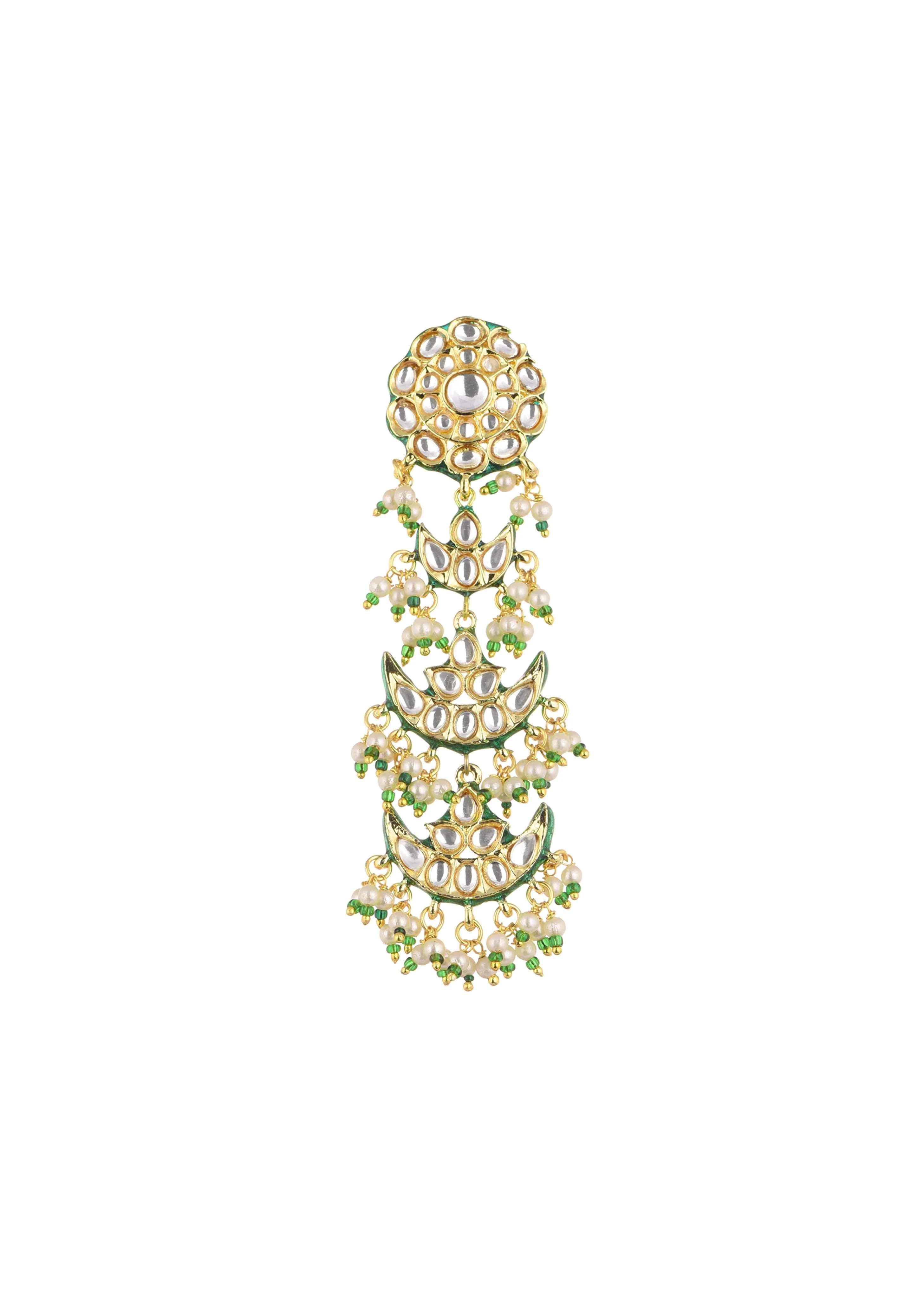 Gold Finish Kundan Danglers In Mix Metal - Image 2