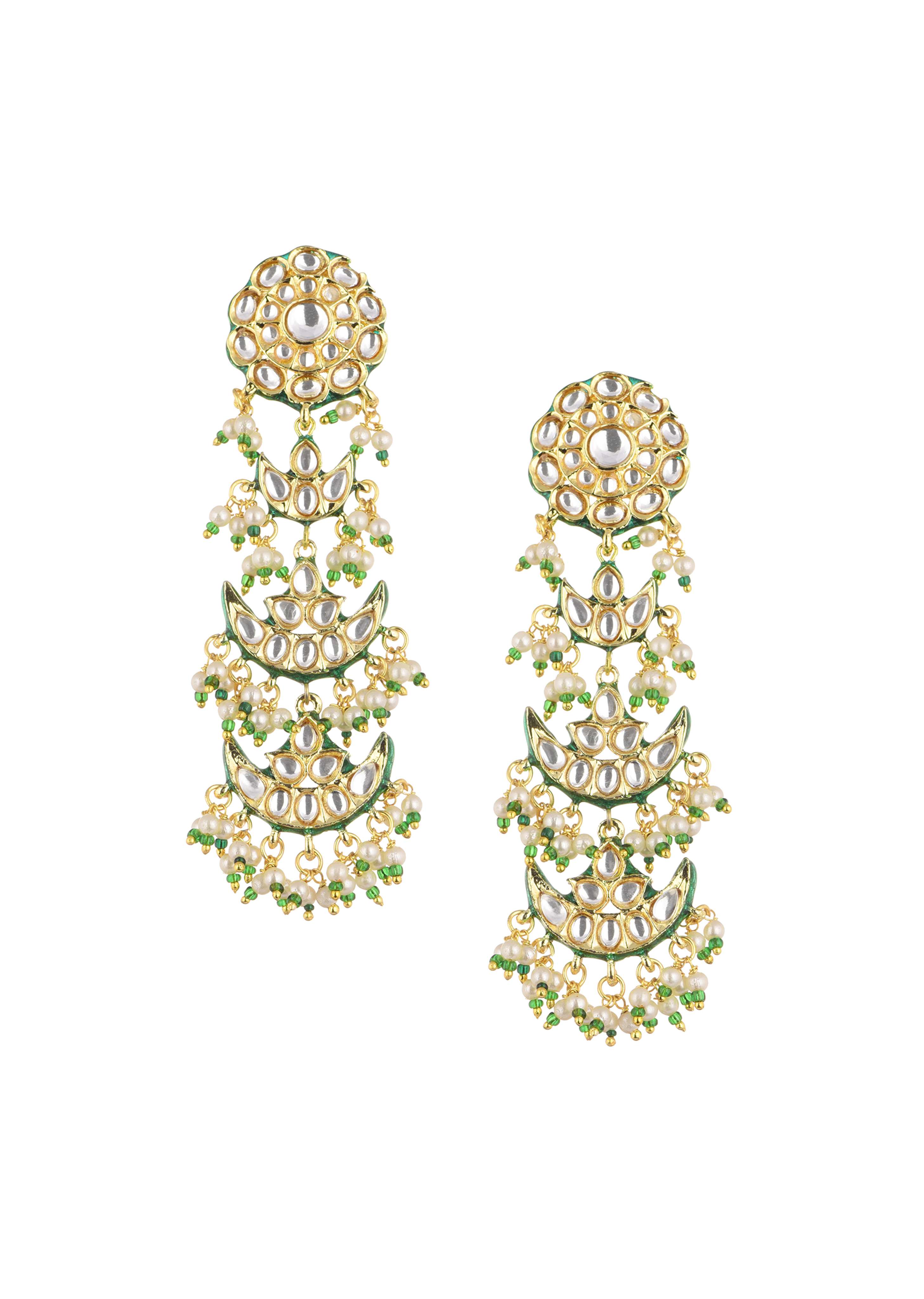 Gold Finish Kundan Danglers In Mix Metal - Image 3