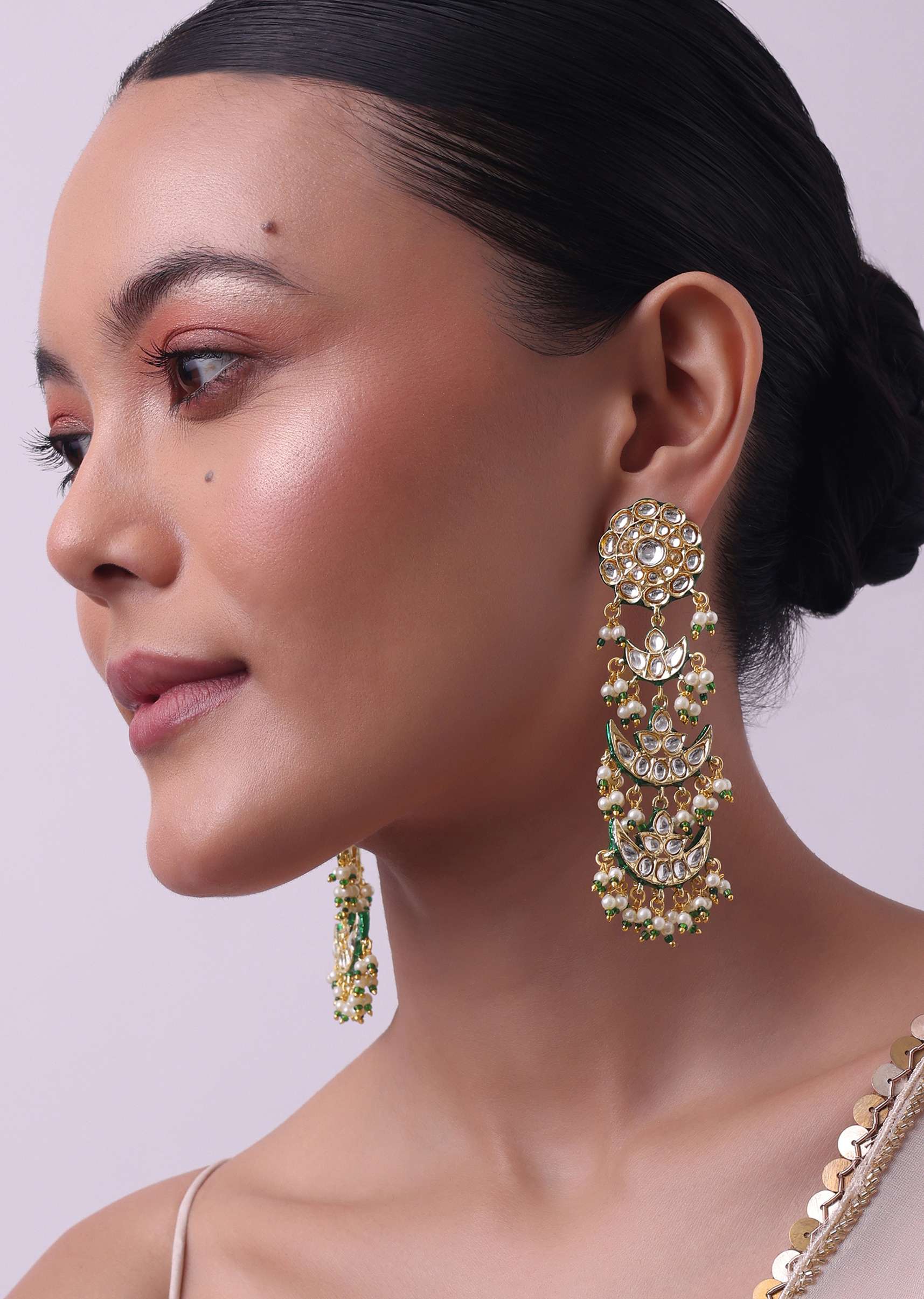 Gold Finish Kundan Danglers In Mix Metal - Image 4